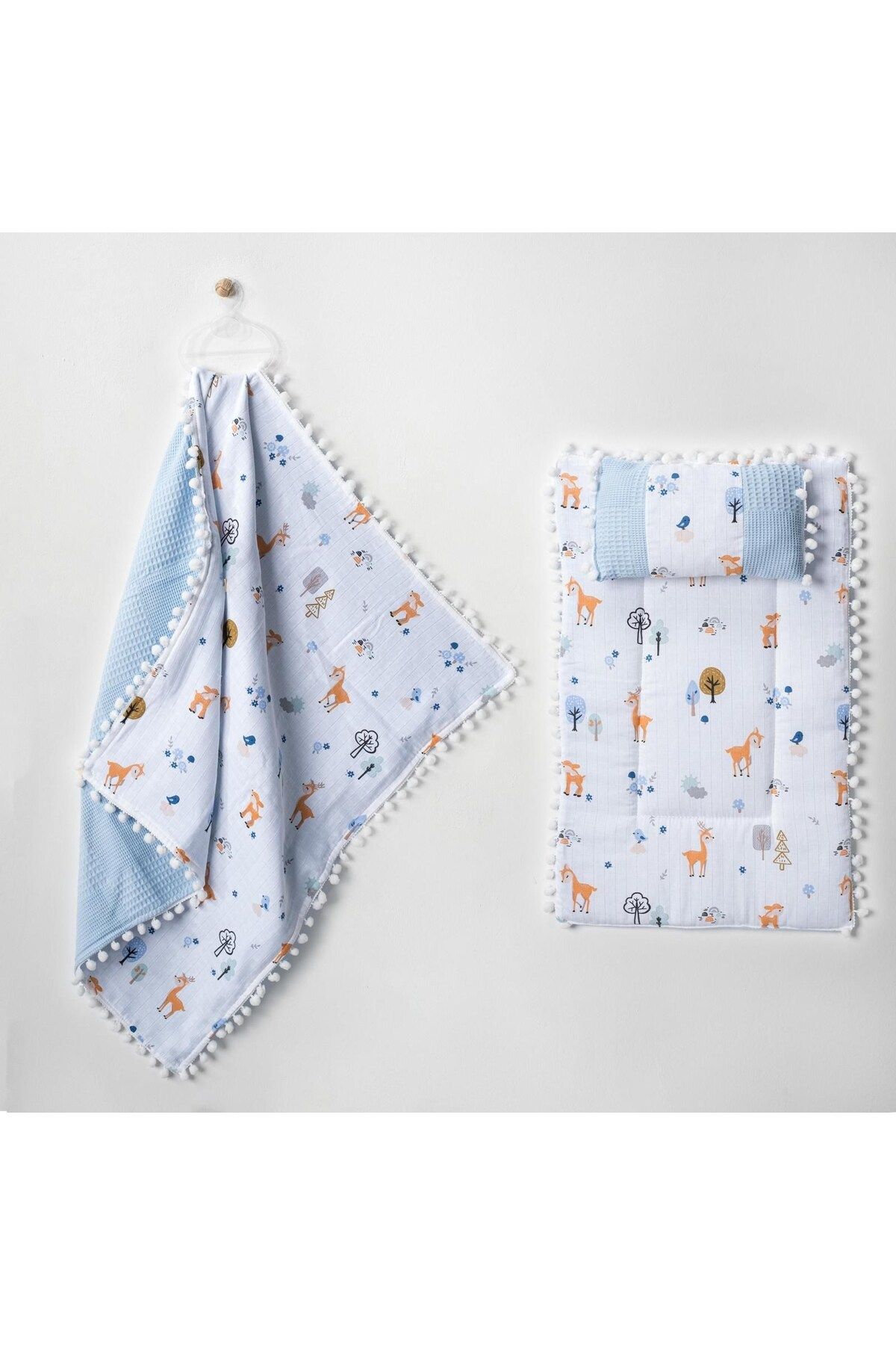 voyyo kids baby Battaniyeli Bebek Alt Açma Seti, Minderi , Müslin, Bebek Yastığı, Yenidoğan, Beşik , Bebek Ürünleri