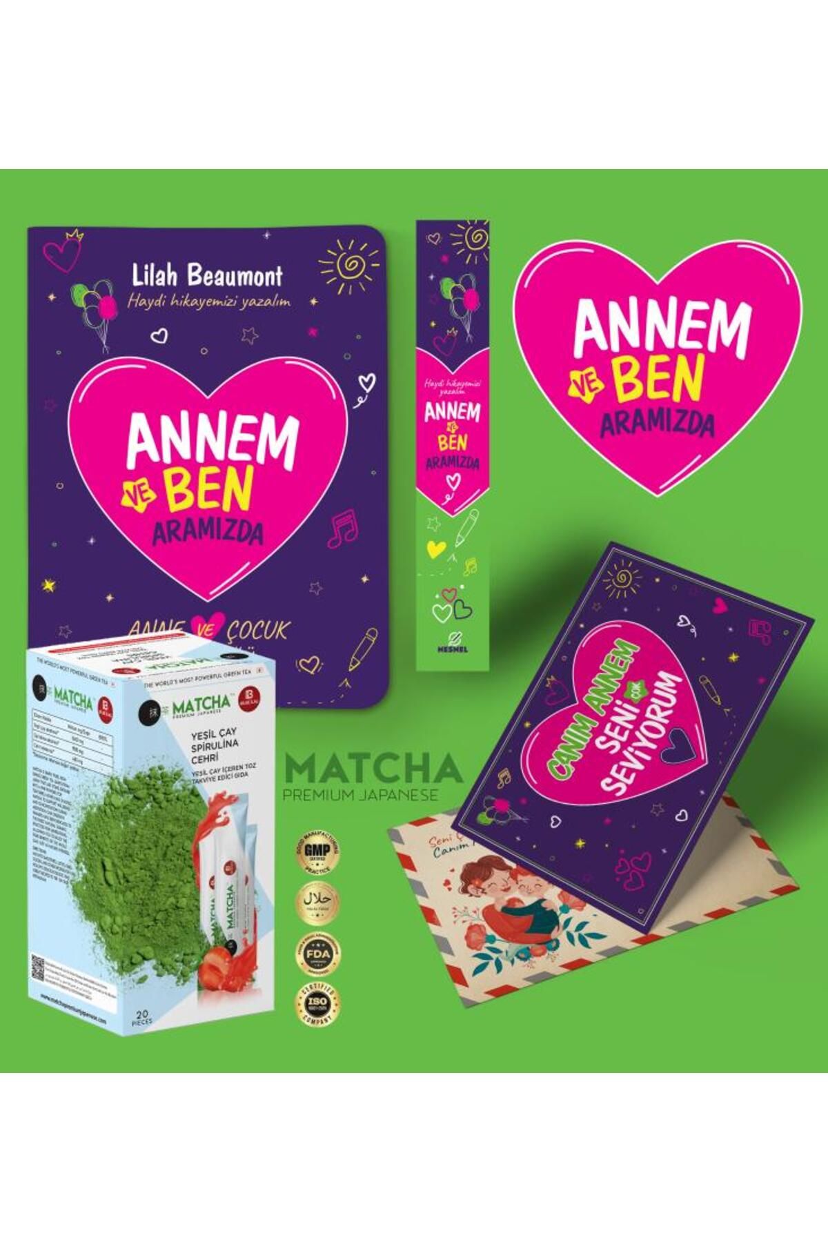 nesnel yayınlar Annem ve Ben Aramızda Ayraç Kartpostal - Çilekli Matcha Çayı