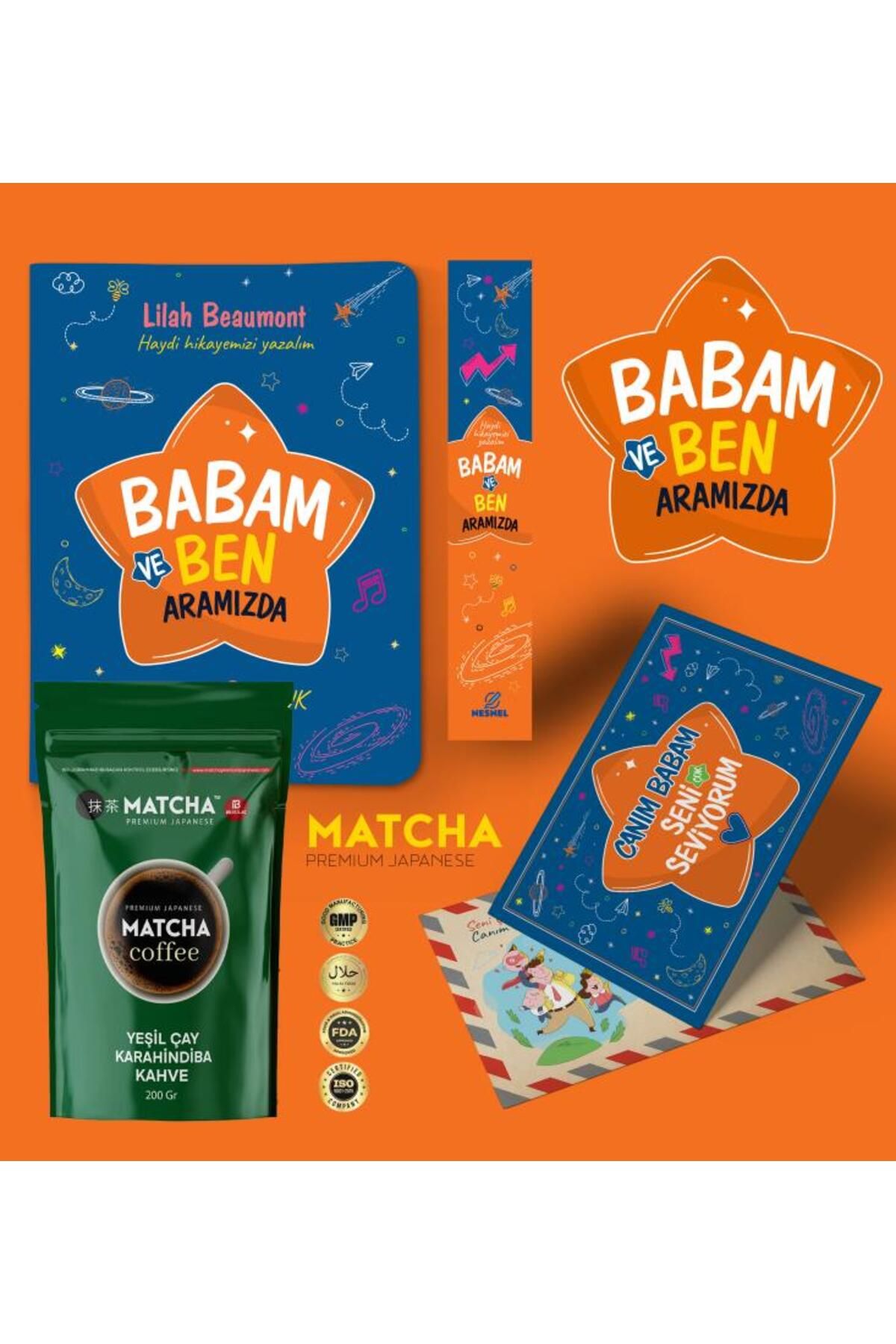 nesnel yayınlar Babam ve Ben Aramızda Ayraç Kartpostal - Matcha Kahve