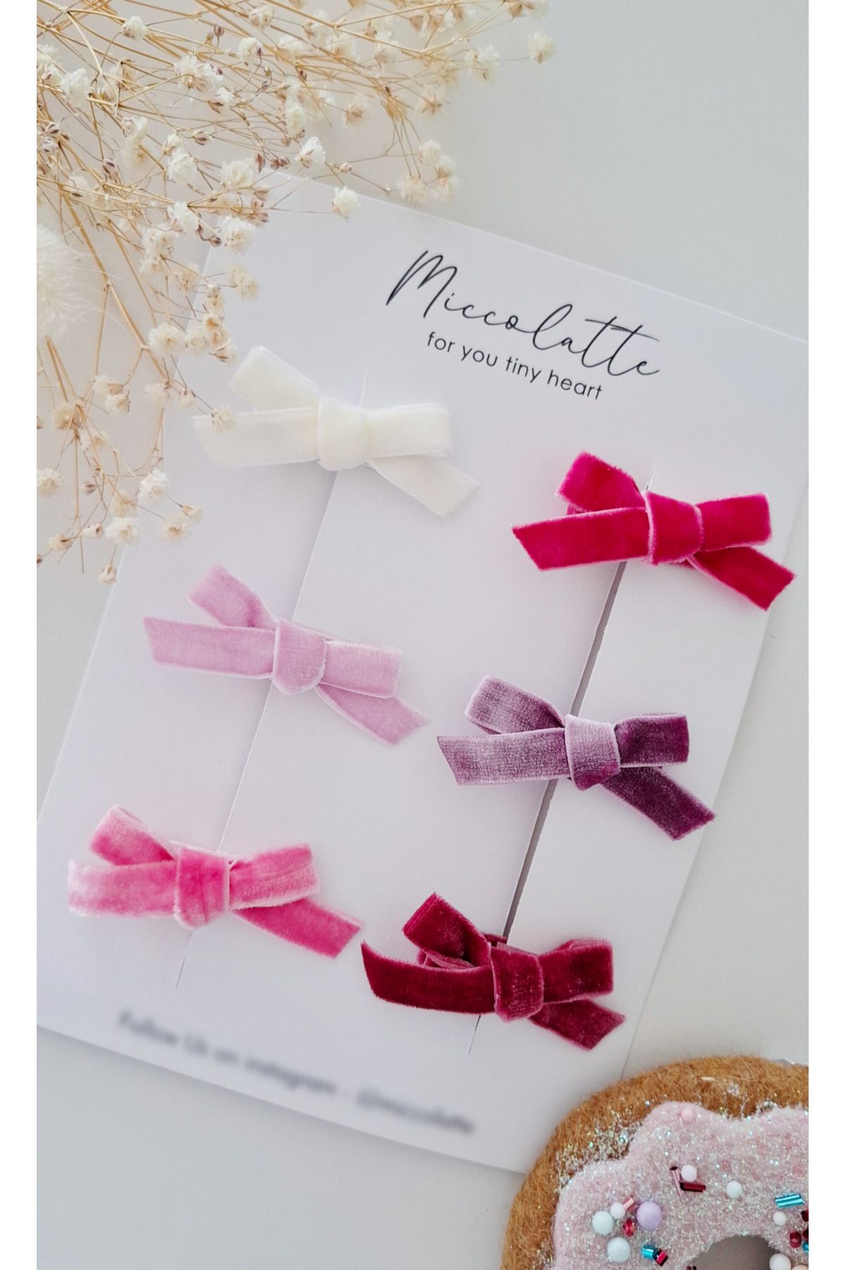 Miccolatte Kadife Fiyonk El Yapımı 6lı Mini Klips Bebek Tokası Seti (3.5cm)