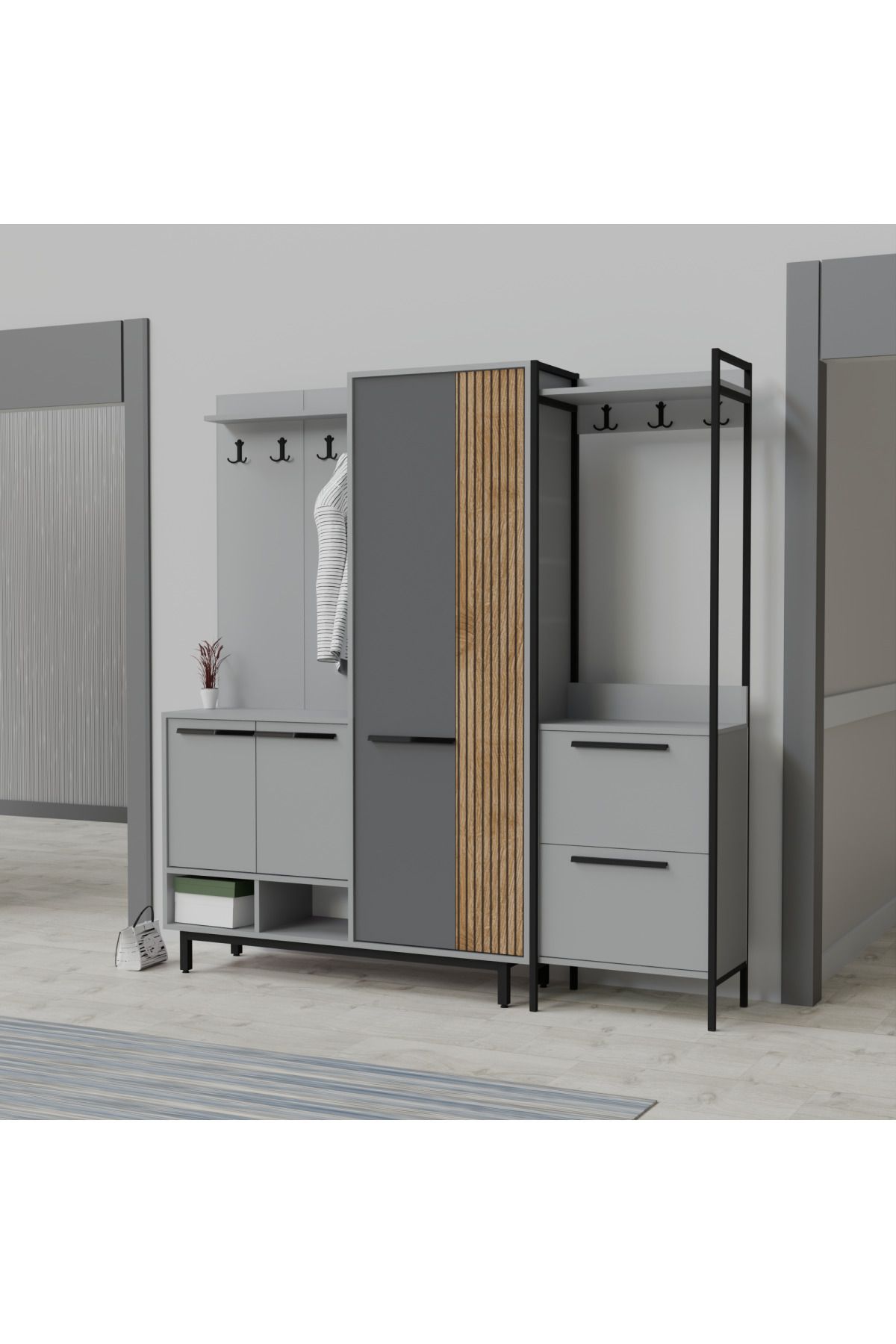 Abre Plaza Lux Portmanto Askılıklı Modern Vestiyer Takımı