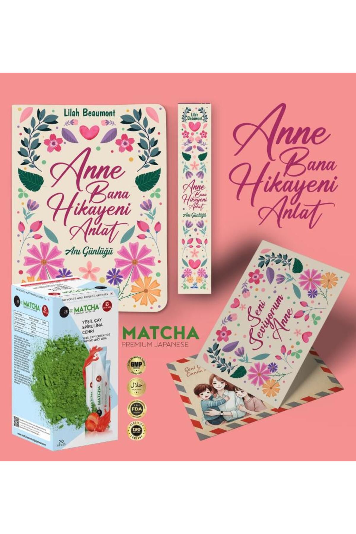 nesnel yayınlar Anne Bana Hikayeni Anlat Ayraç Kartpostal - Çilekli Matcha Çayı