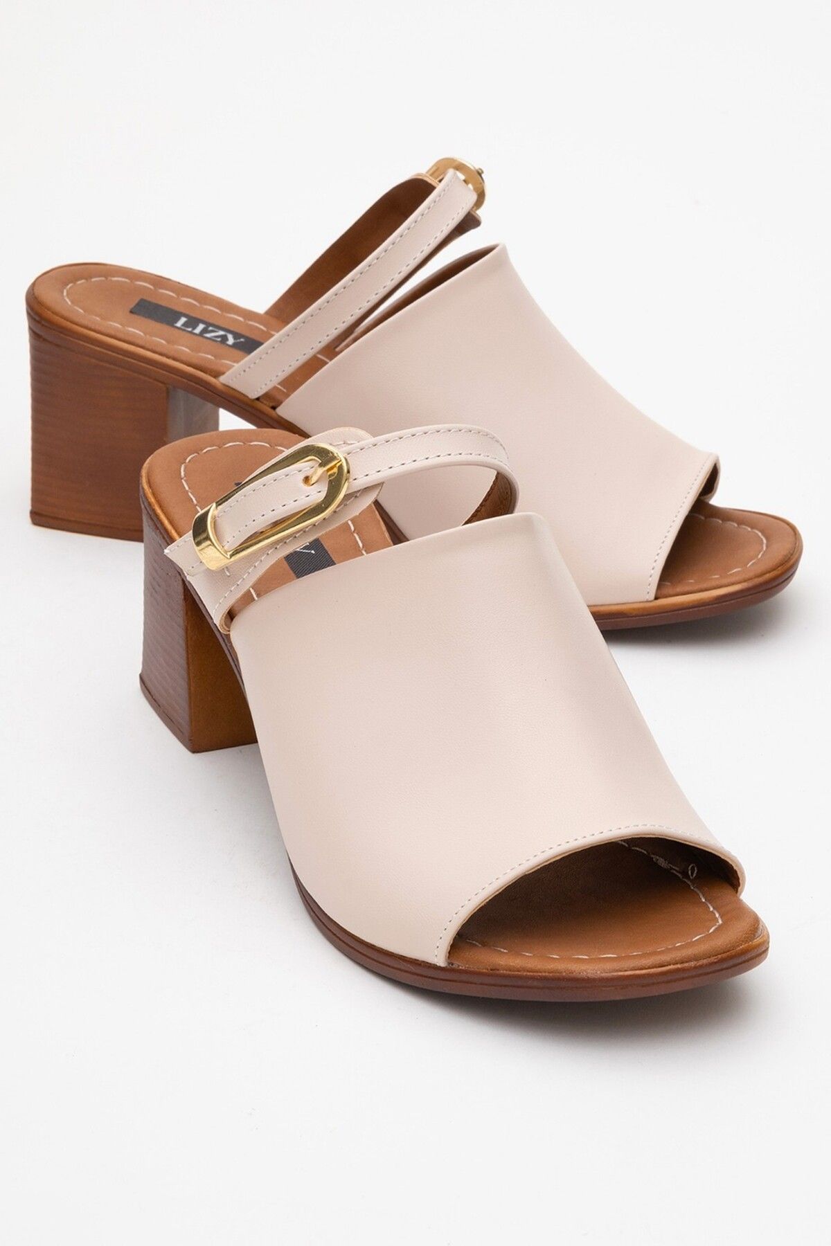 Lizy Shoes Kalın Bantlı Toka Detaylı Kadın Topuklu Terlik
