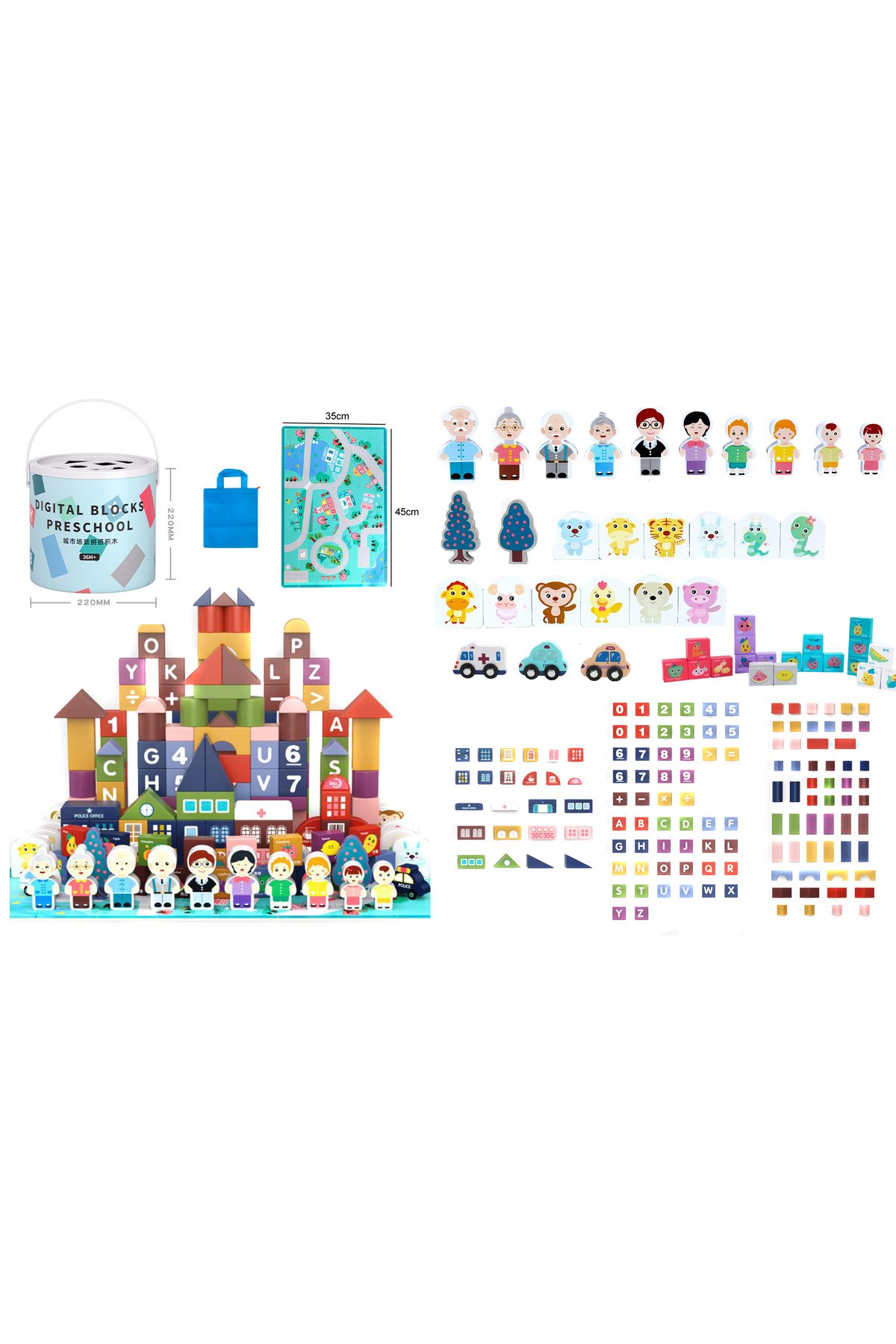 ideal STORE-The Merry Town idealSTORE Wooden Cube Construction Set, Includes Puzzle Mat, 184 elements 4