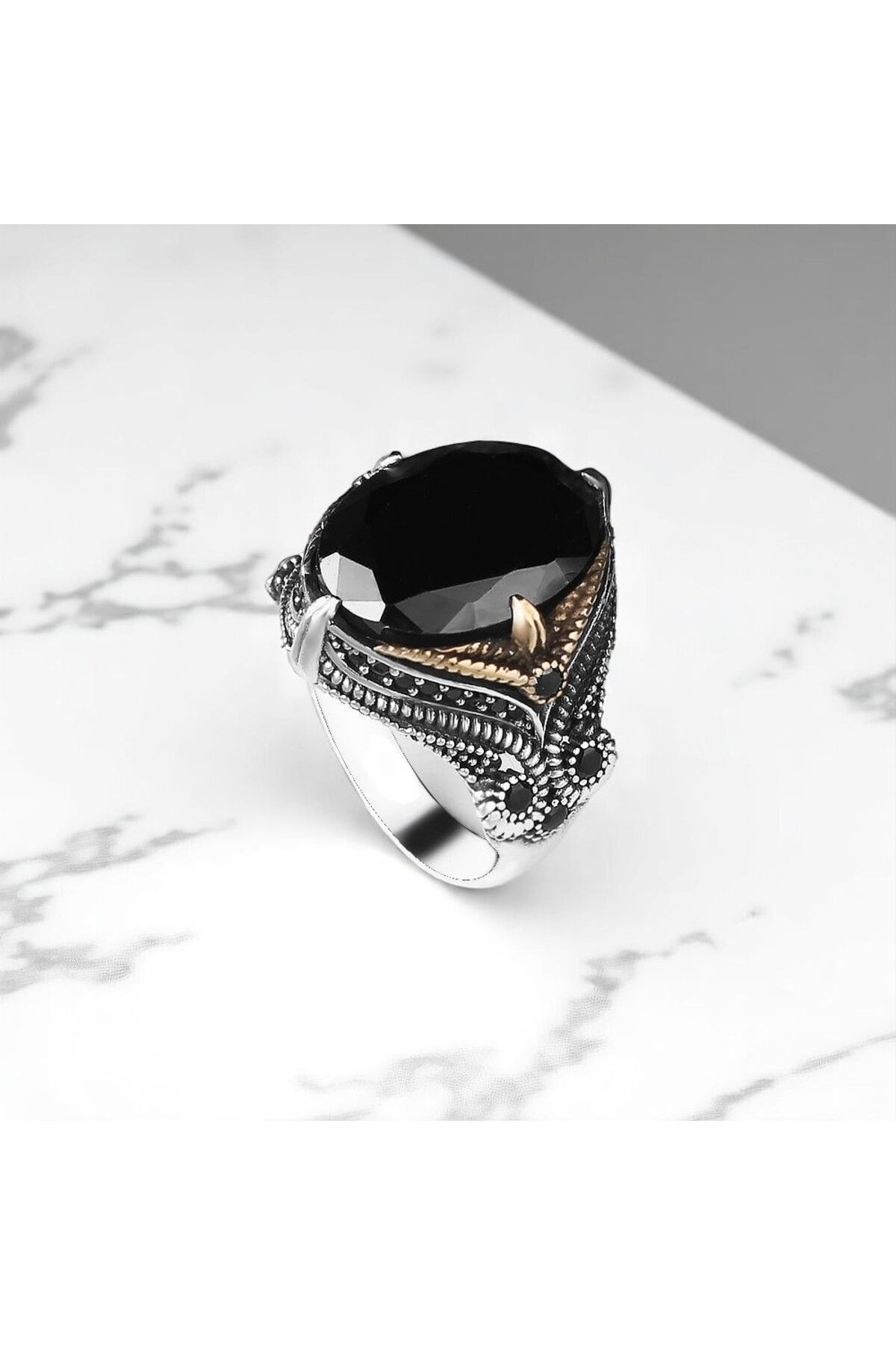 Asteria Jewelry Siyah Zirkon Taşlı Gümüş Yüzük