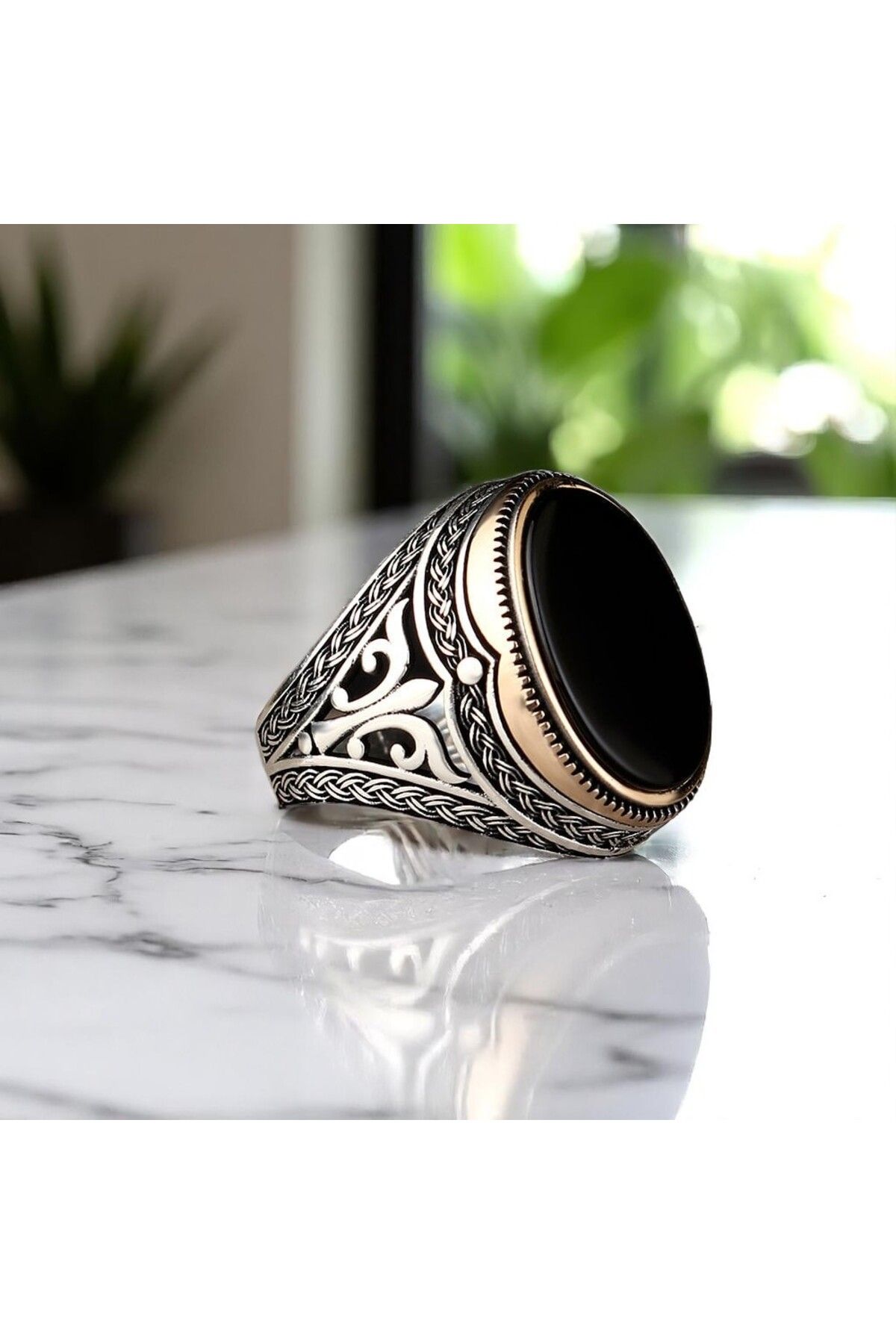 Asteria Jewelry Siyah Oniks Taşlı Gümüş Yüzük
