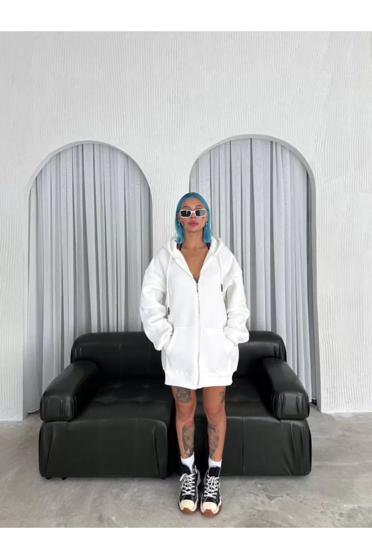 ruum fashions Oversize Tam Fermuarlı Uzun Kol Hırka