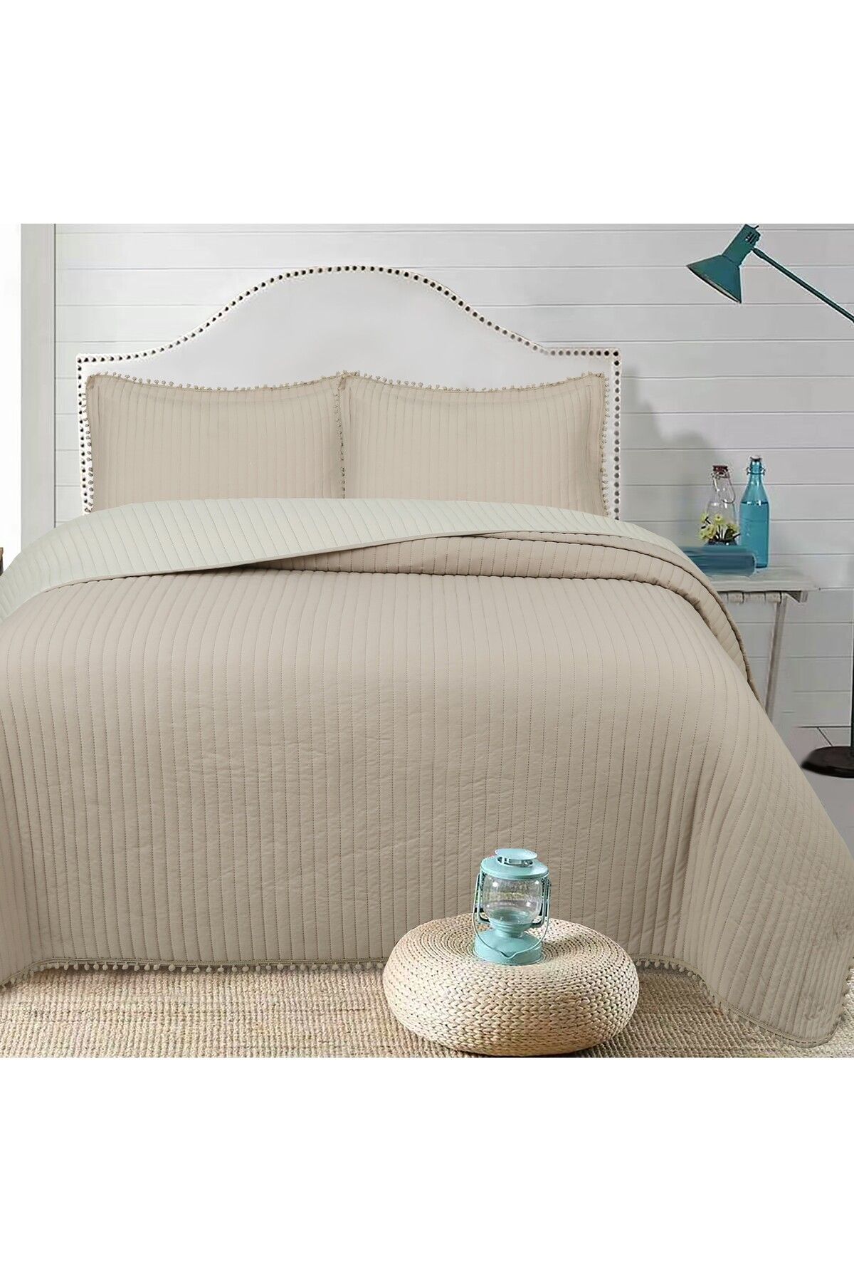 Bella Home Sofia Ponponlu Çift Kişilik Yatak Örtüsü Seti - 260x240 cm