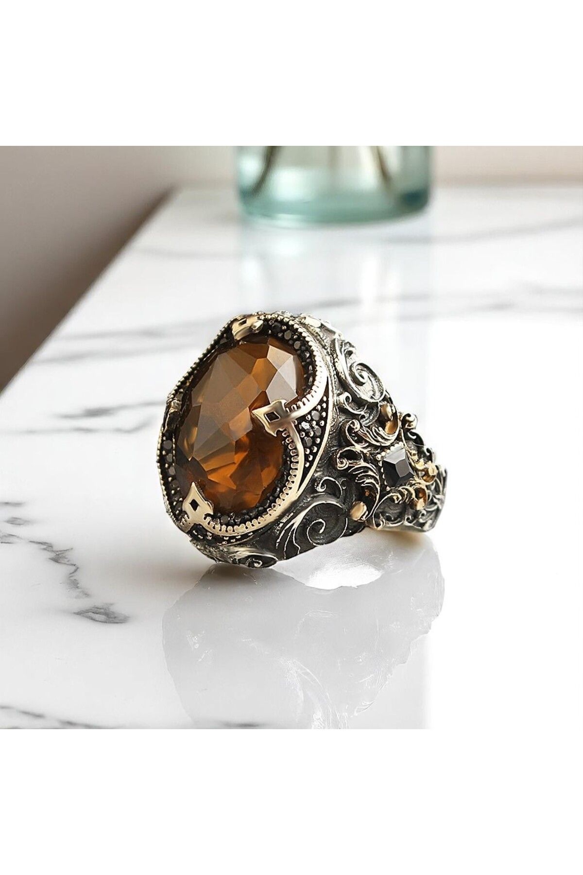 Asteria Jewelry Kuvars Taşlı Gümüş Erkek Yüzük