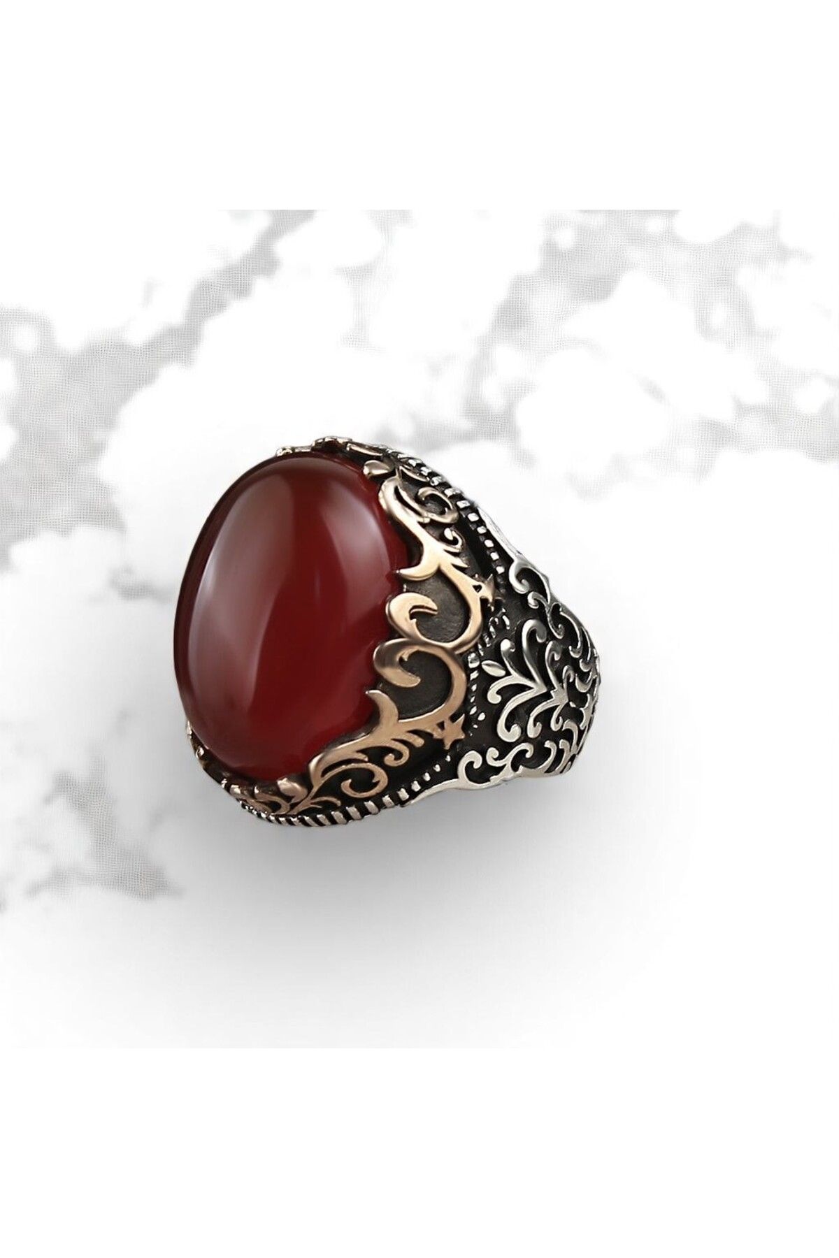 Asteria Jewelry Kırmızı Akik Taşlı Gümüş Yüzük
