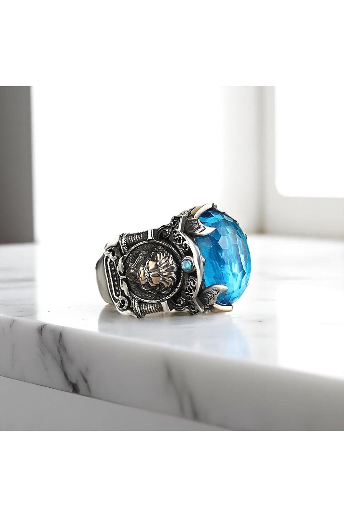 Asteria Jewelry Mavi Zirkon Taşlı Gümüş Yüzük