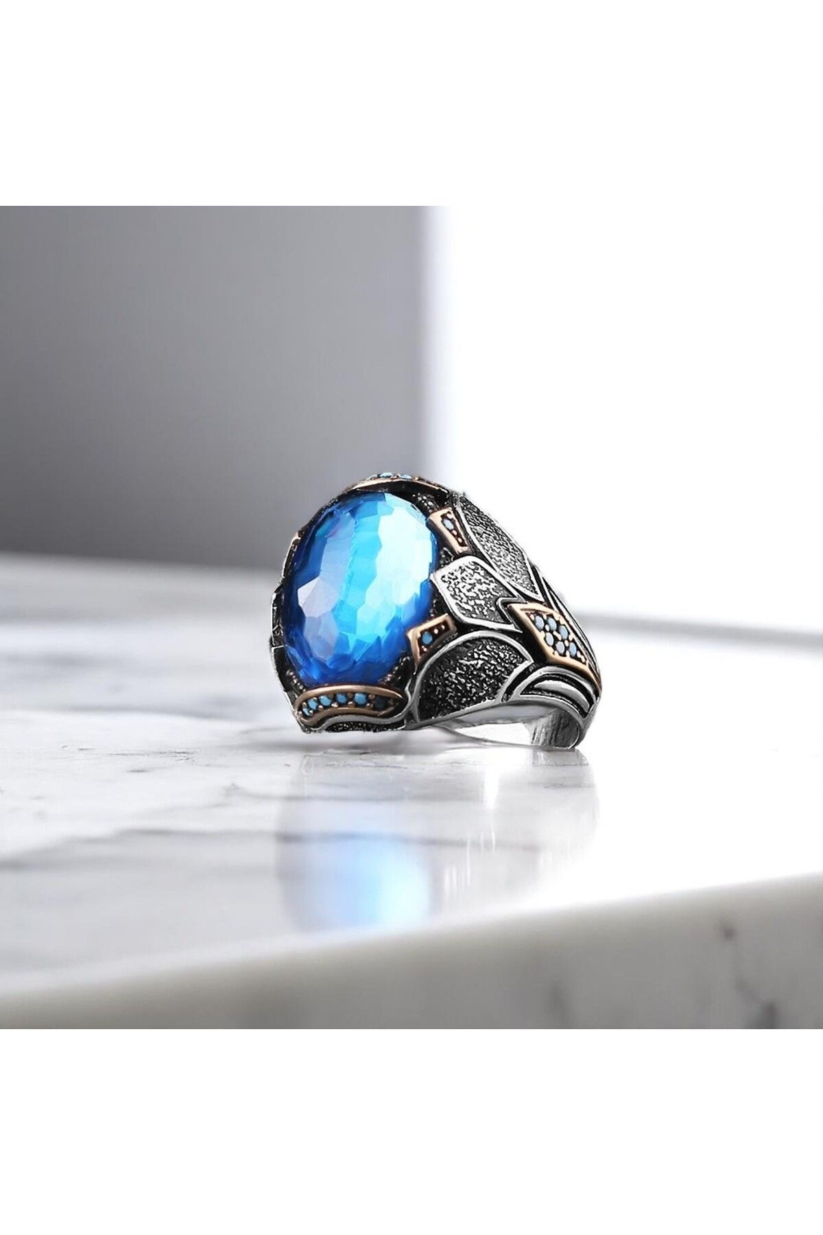 Asteria Jewelry Mavi Zirkon Taşlı Gümüş Yüzük