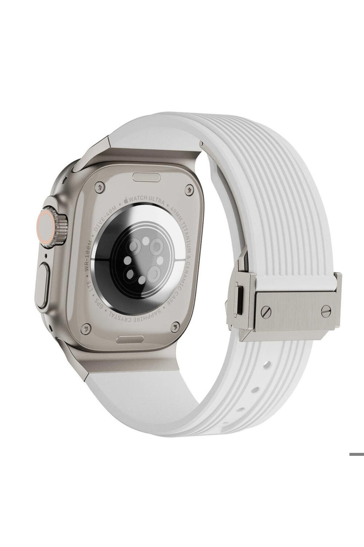Megafox Teknoloji Apple Watch 3/4/5/6/7/8/9/ Se/ Ultra 42-44-45-49 Mm Uyumlu Silikon Kordon Metal Klipsli Ultra Luxur