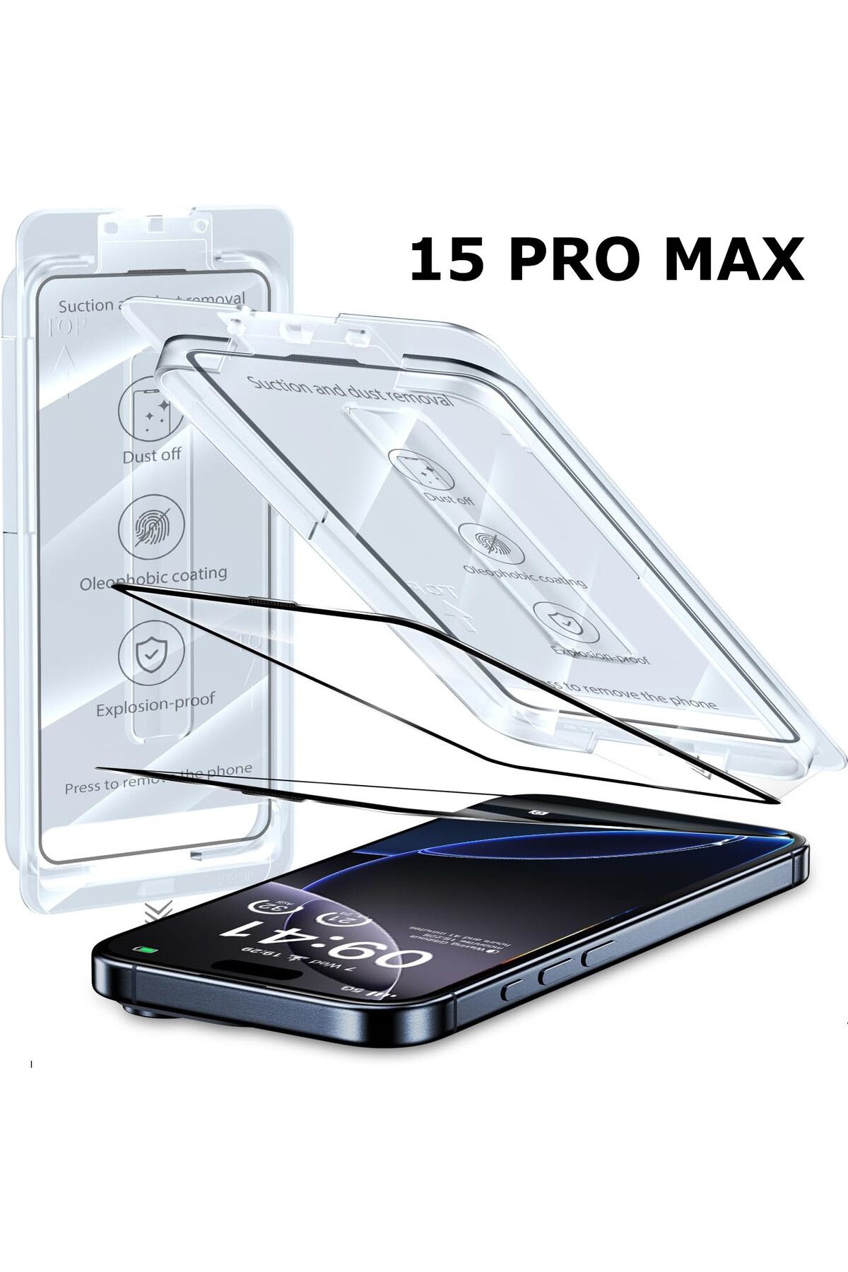 HyperAge iPhone 15 Pro Max Ekran Koruyucu Tam Kapatan Otomatik Hizalama Aparatlı Kolay Kurulum Kendin Uygula