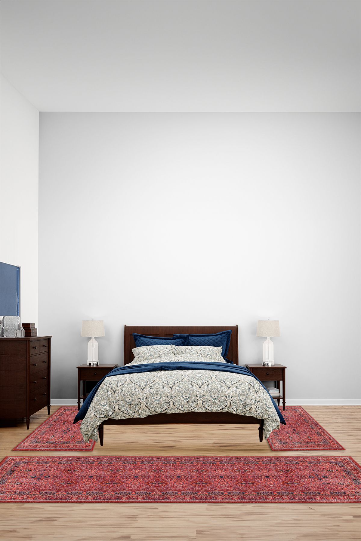 Viyana Home Dijital Kaymaz Etnik Klasik Modern Yıkanabilir Üçlü Yatak Odası Takımı Halısı, YO-ETNİK-68-KIRMIZI,