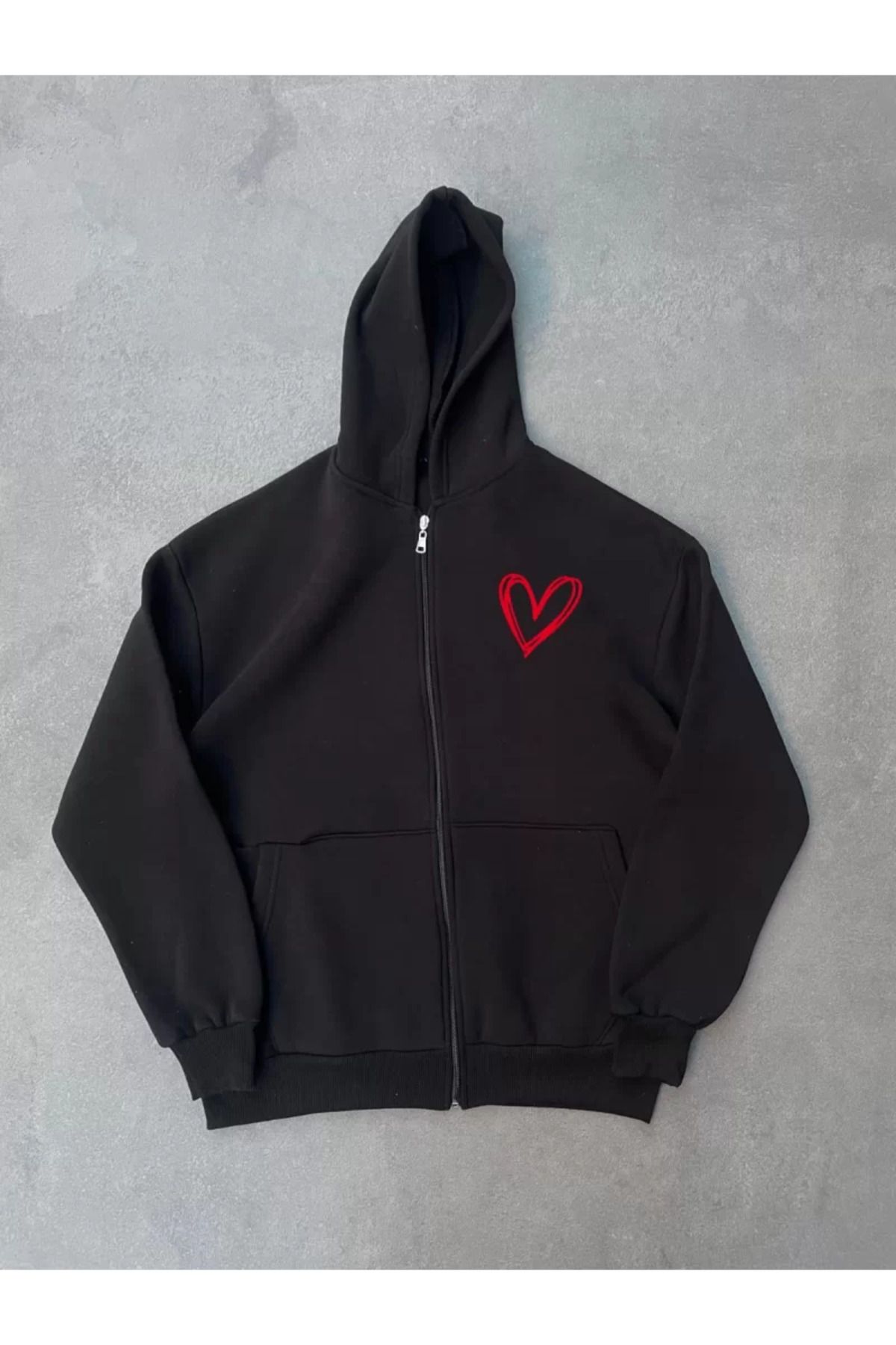 ruum fashions Üç İplik Baskılı Fermuarlı Kapüşonlu Hırka