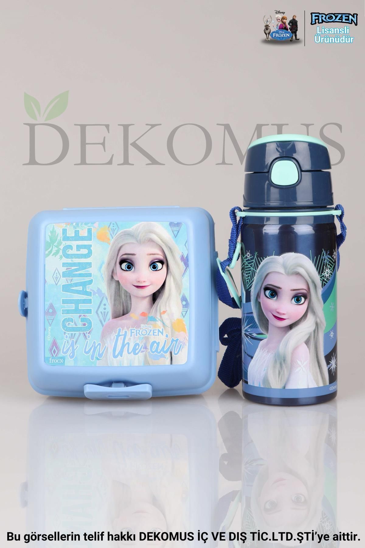 Disney DEKOMUS İLE LİSANSLI FROZEN SALTO HIDDEN TRUTH ÇELİK MATARA 500 ML VE 2 KATLI BESLENME KABI YEMEK SE
