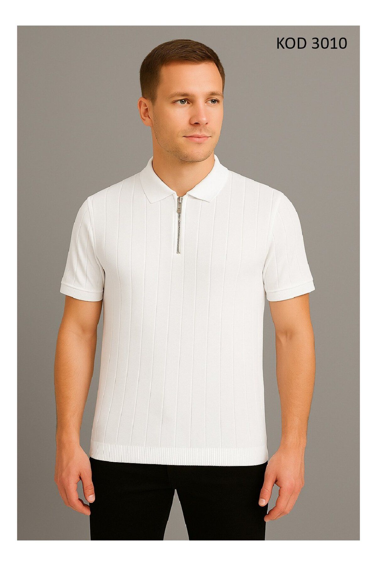 Duss Erkek Polo Yaka Yarım Fermuarlı Triko T-shirt