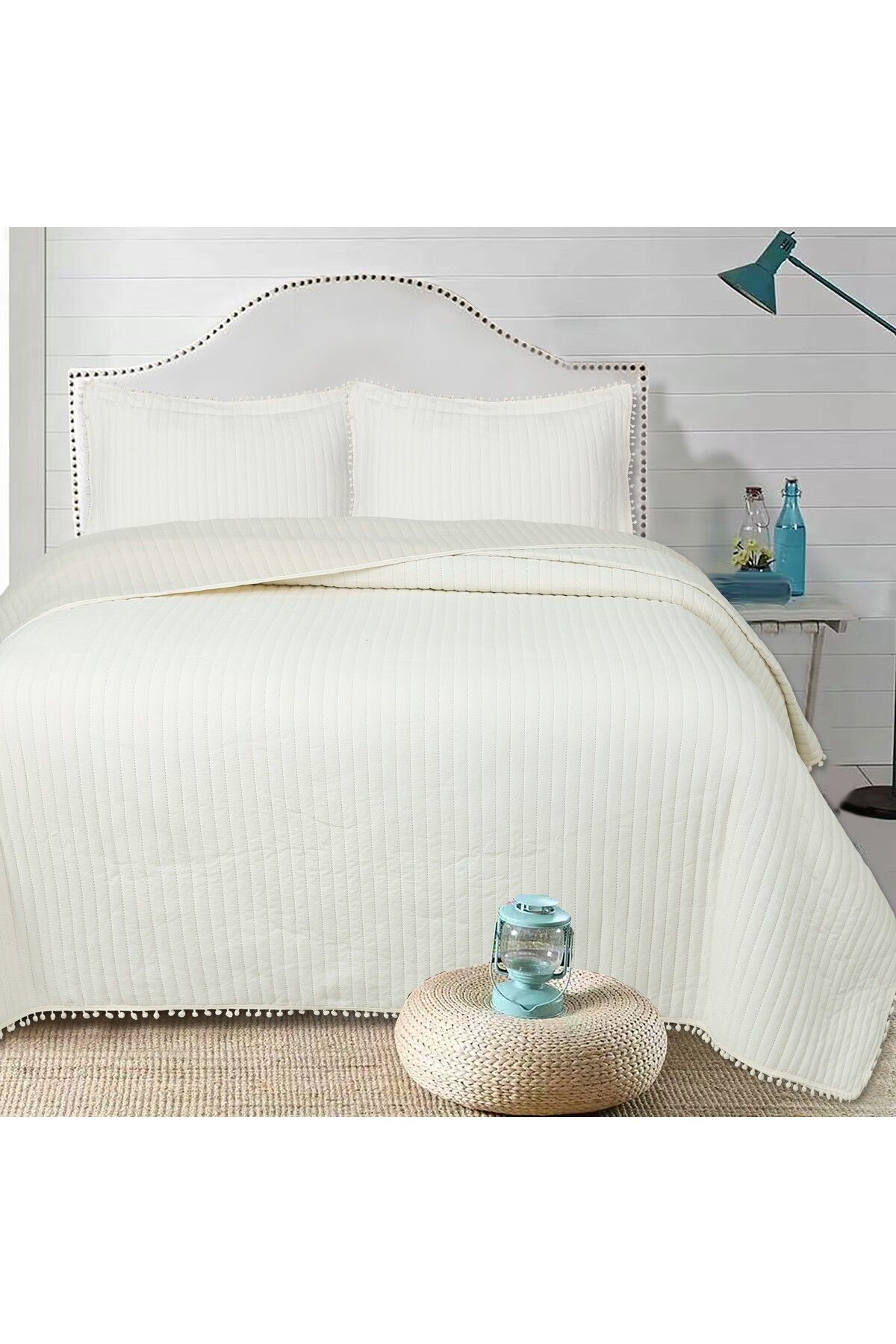 Bella Home Sofia Ponponlu Çift Kişilik Yatak Örtüsü Seti - 260x240 cm