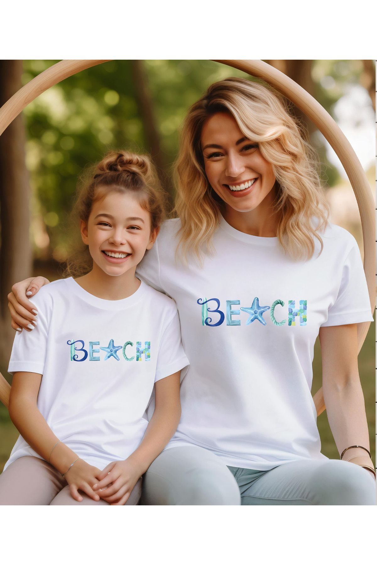 ASELİNDA Beach Tatil Baskılı Aile kombin Tişört (tekli üründür kombin için sepete 2 adet ekleyiniz)