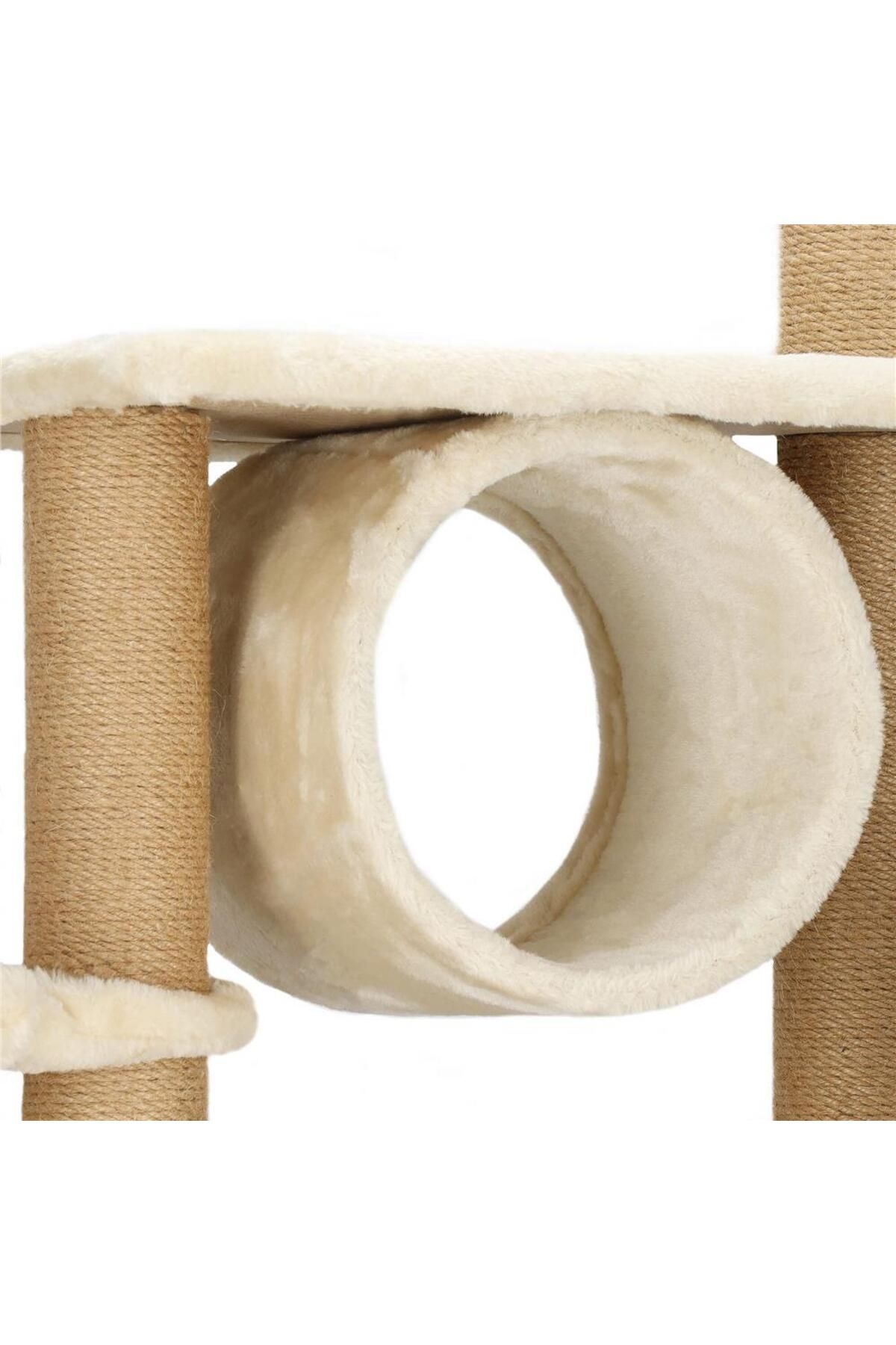 SERSIMO-Cat play set, with scratching post, hiding place, bed, hammock, ball, 154cm, cream 5