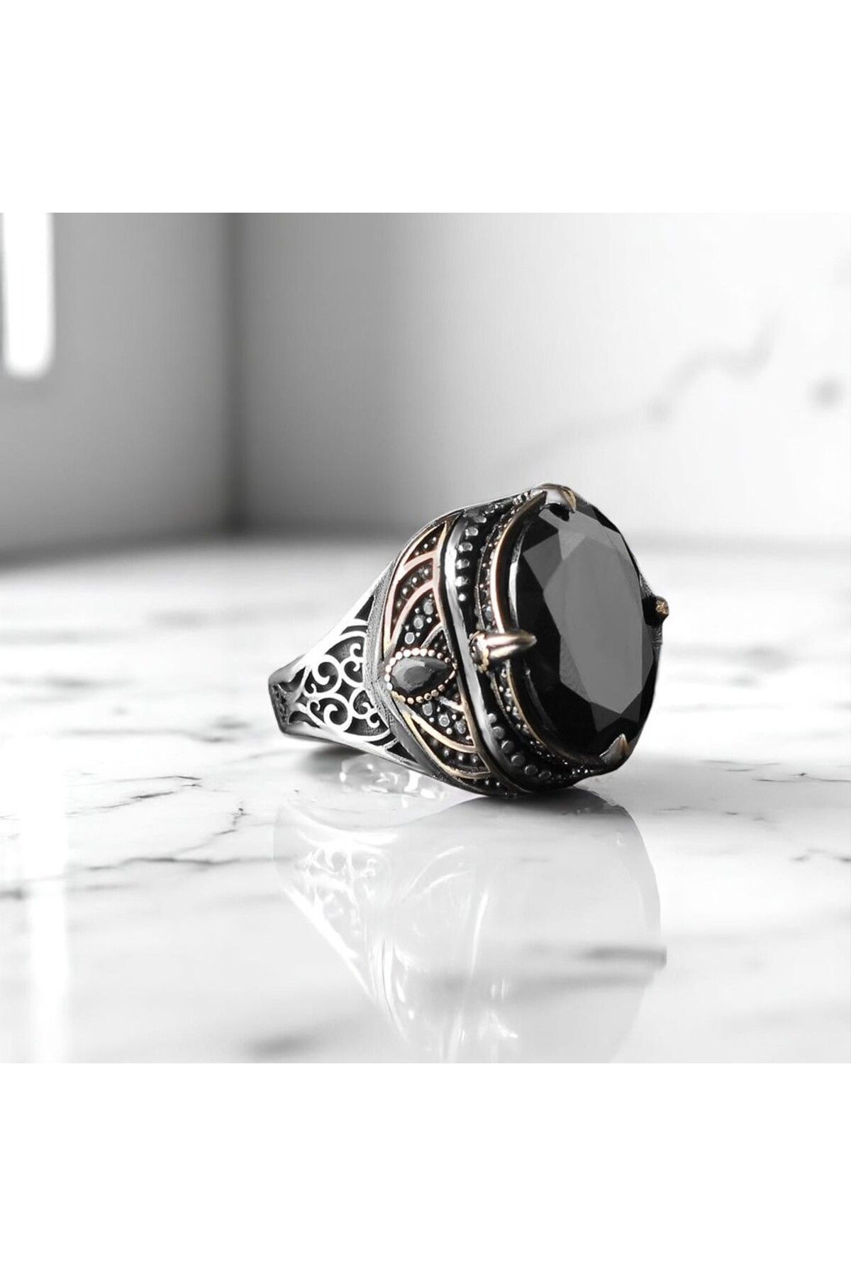 Asteria Jewelry Siyah Zirkon Taşlı Gümüş Yüzük