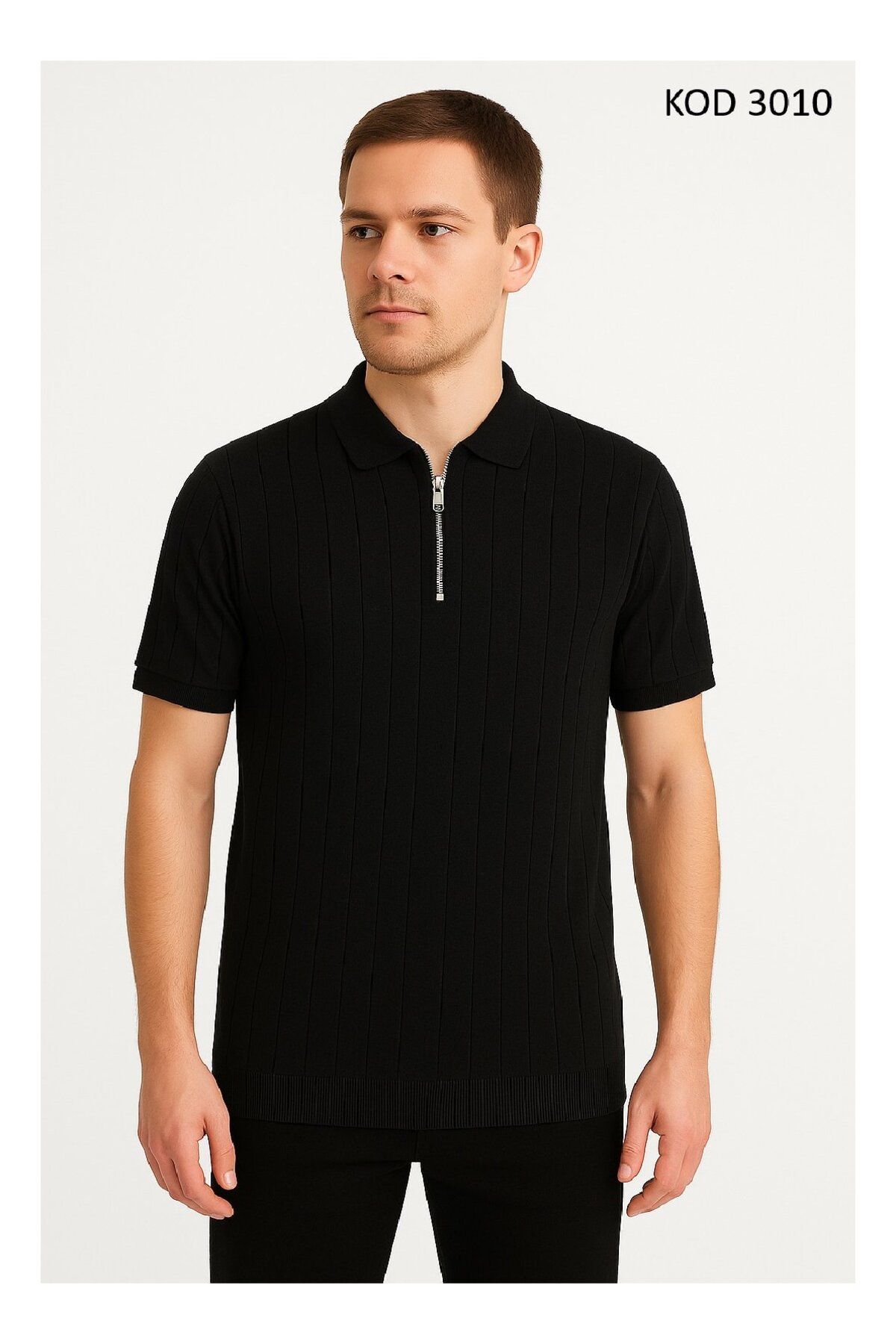 Duss Erkek Polo Yaka Yarım Fermuarlı Triko T-shirt