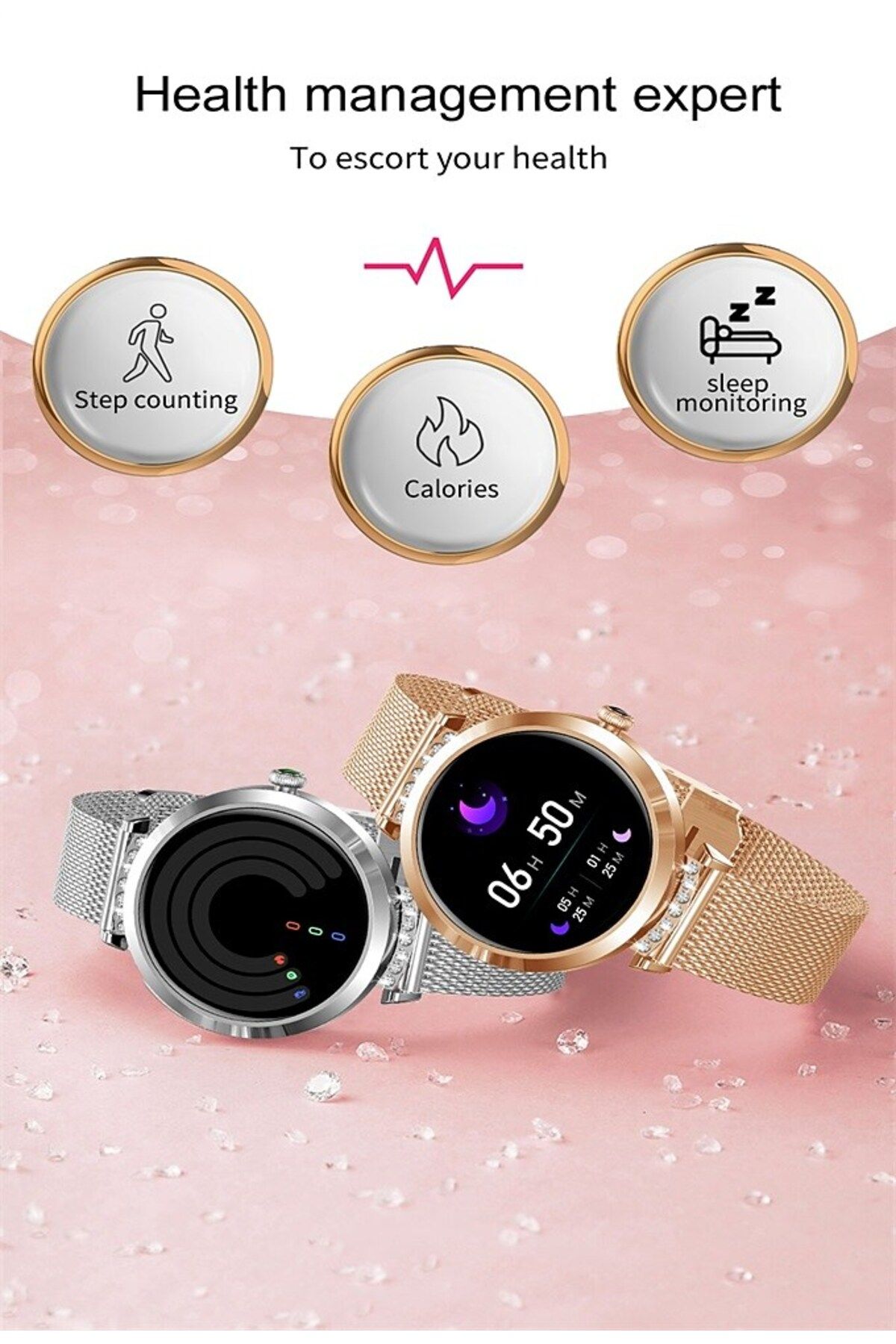 ideal STORE-Ceas SmartWatch Lady's Diamond idealStore, Dimensiune Ecran 1.9", Rezistent la Apa, Bluetooth, Monit 6