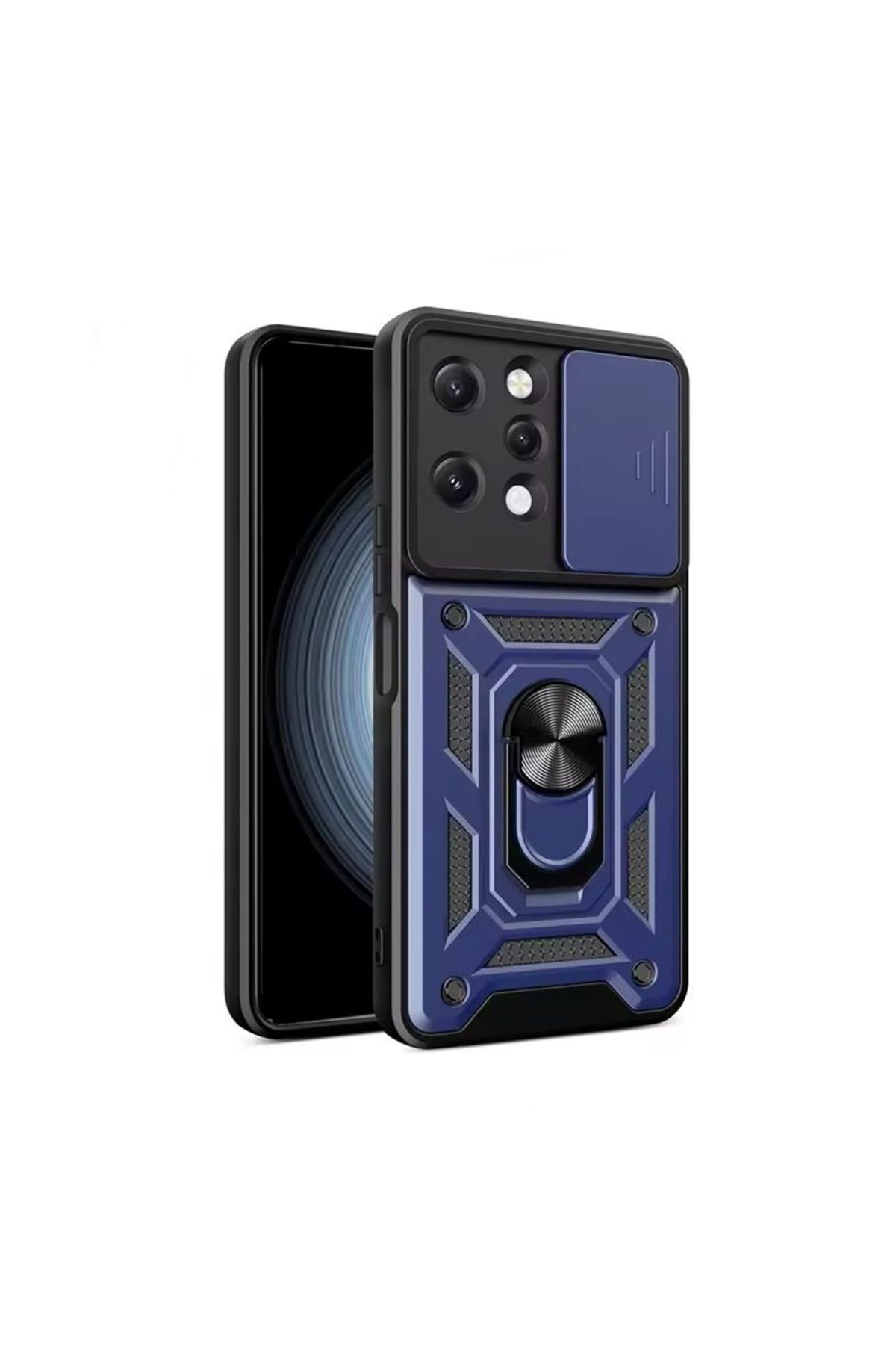 KılıfShop Xiaomi Redmi 12 4G Kılıf Pars Yüzüklü Standlı Darbe Korumalı Lacivert