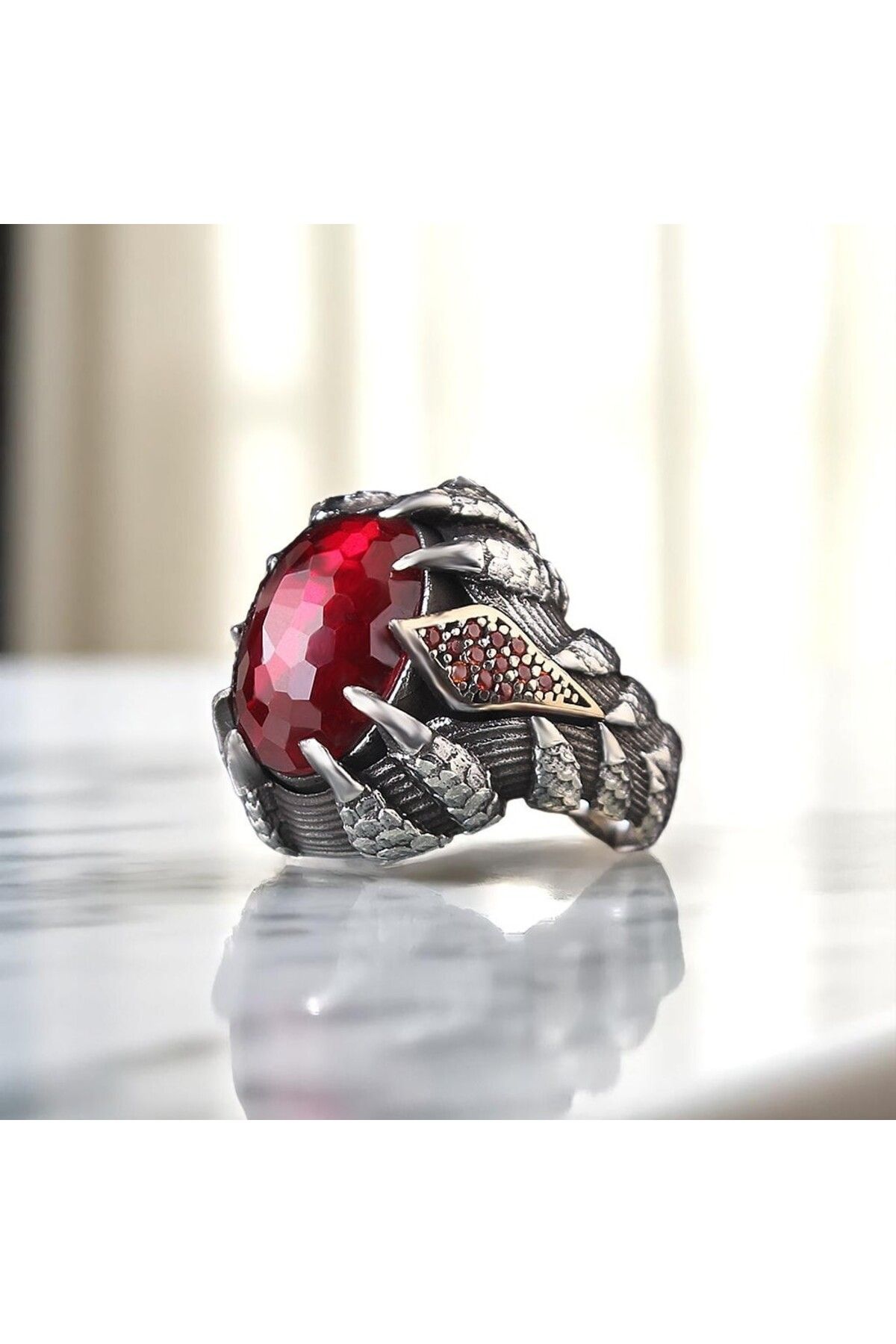 Asteria Jewelry Kırmızı Zirkon Taşlı Gümüş Yüzük