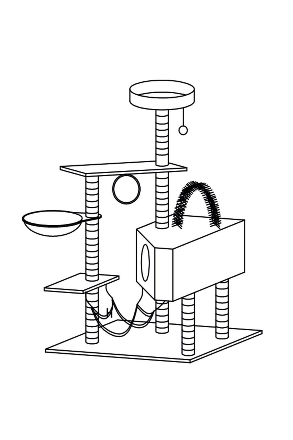SERSIMO-Cat play set, with scratching post, hiding place, bed, hammock, ball, 154cm, cream 8