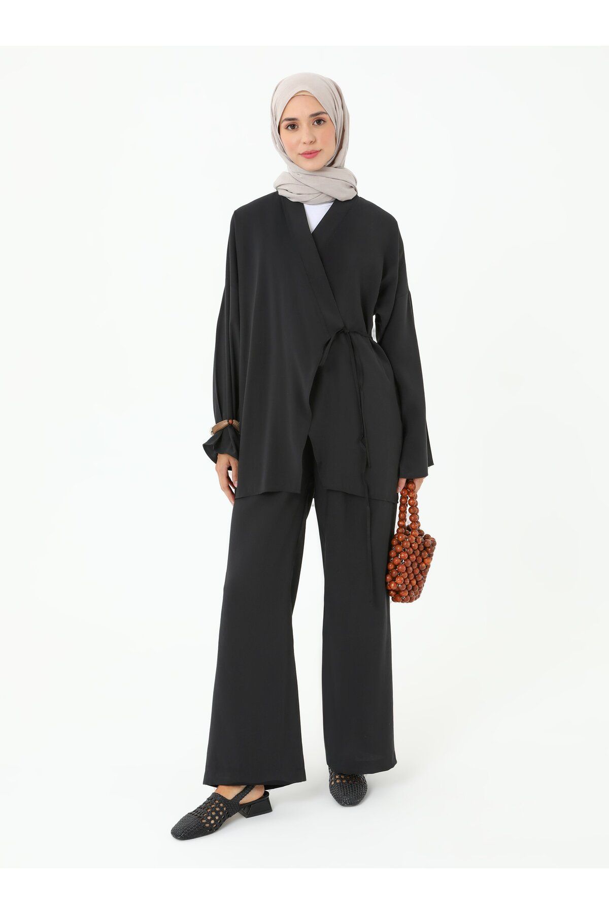 Refka Modal Pantolon Kimono İkili Takım - Siyah - Refka
