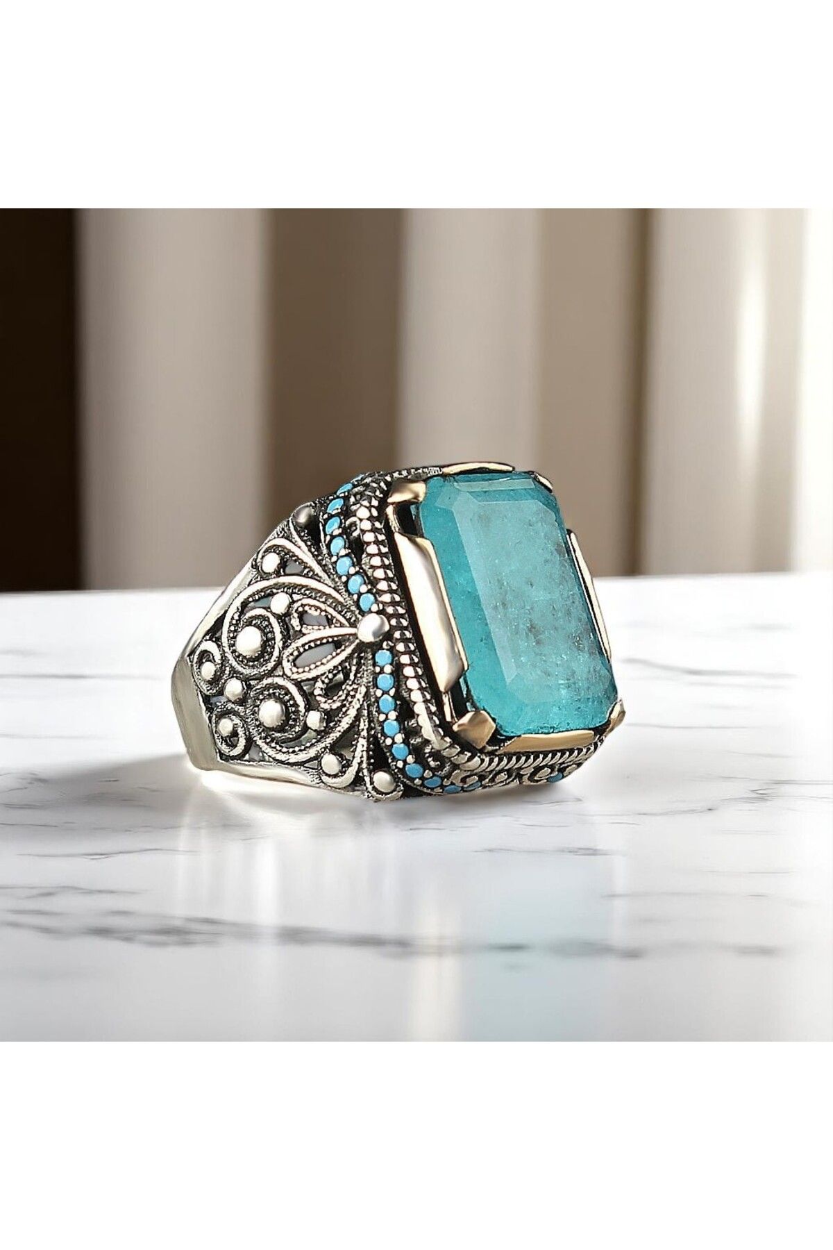 Asteria Jewelry Buz Mavisi Paraiba Taşlı Gümüş Yüzük
