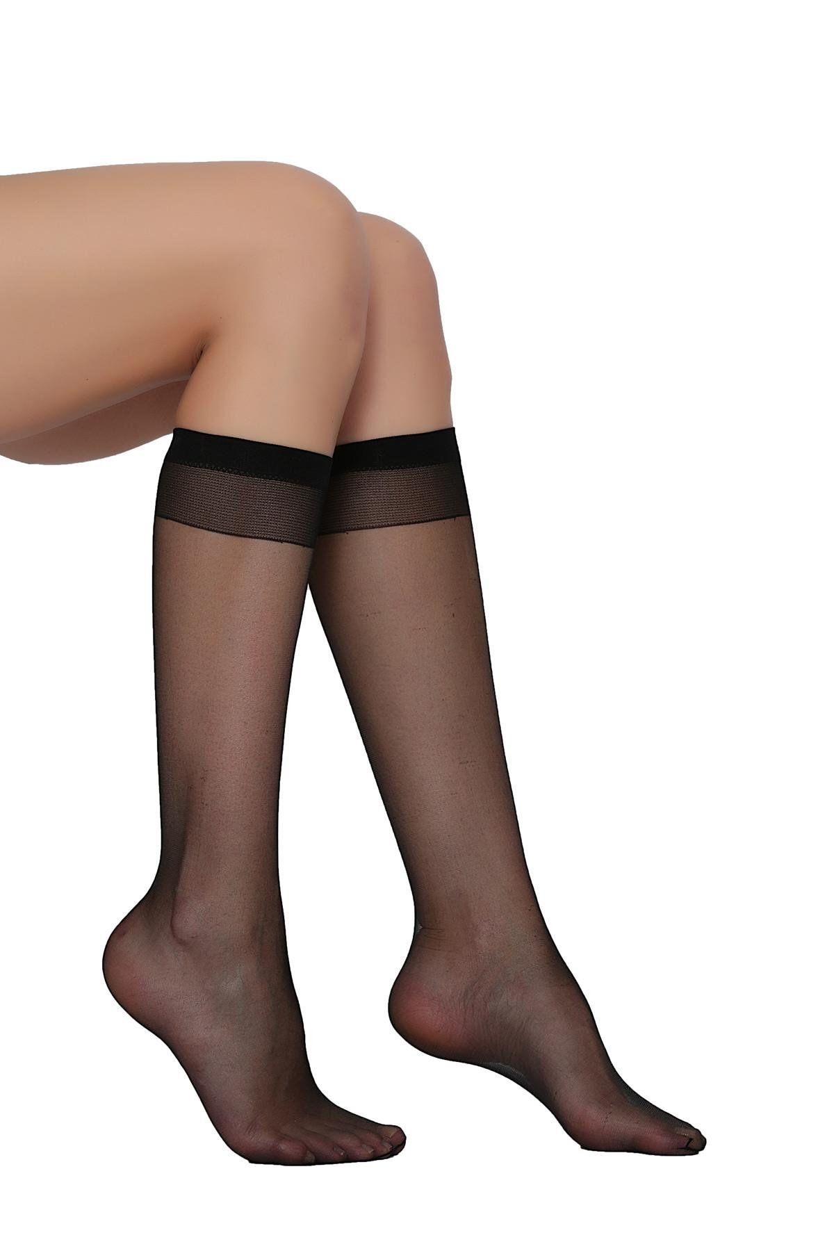 Daymod Kadın Siyah Lady Fity 15 İnce Parlak Burunsuz Dizaltı Çorap 6'lı