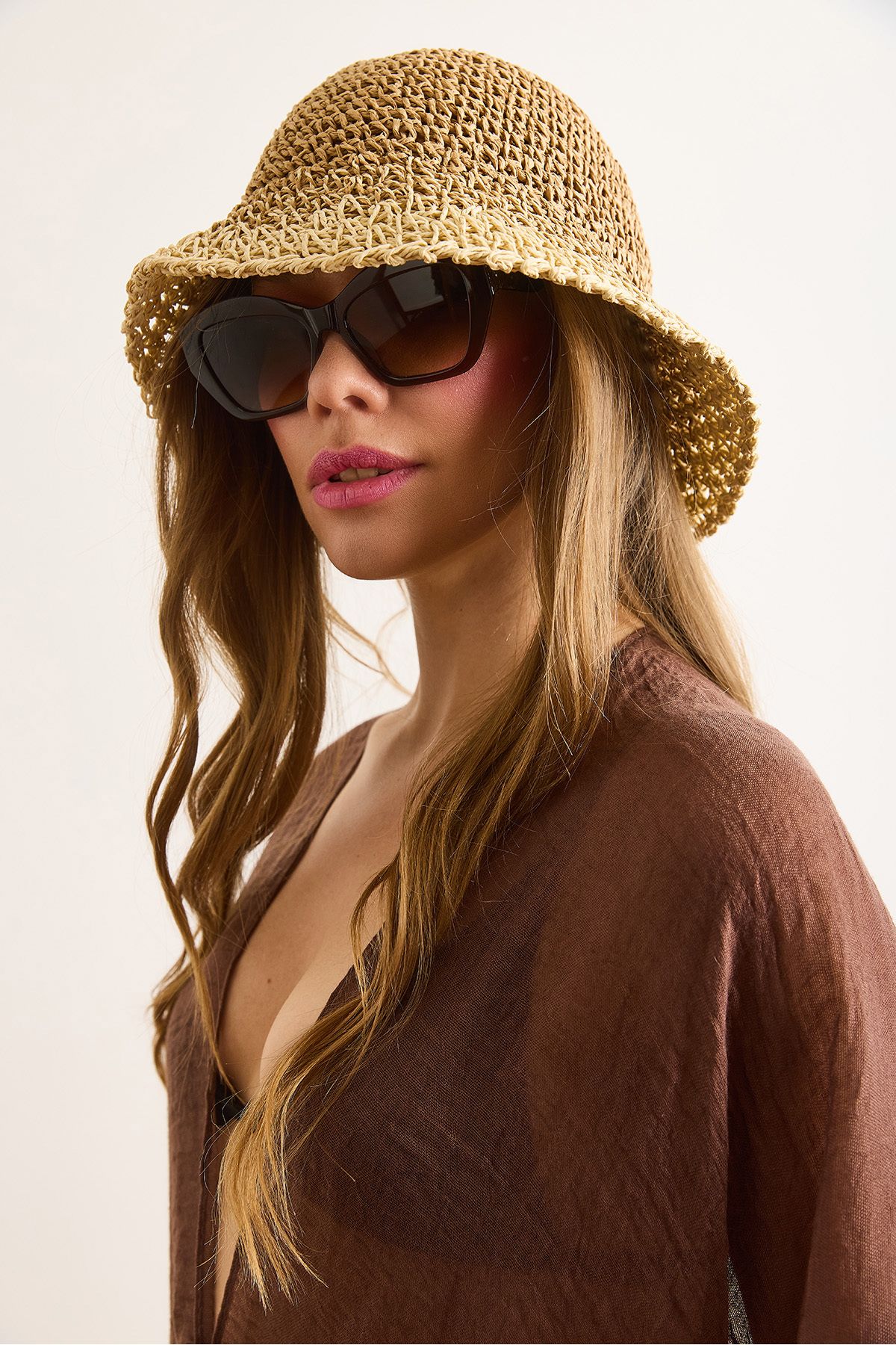 Olalook Kadın Camel Taş 2 Renkli Bucket Şapka ŞPK-00000018