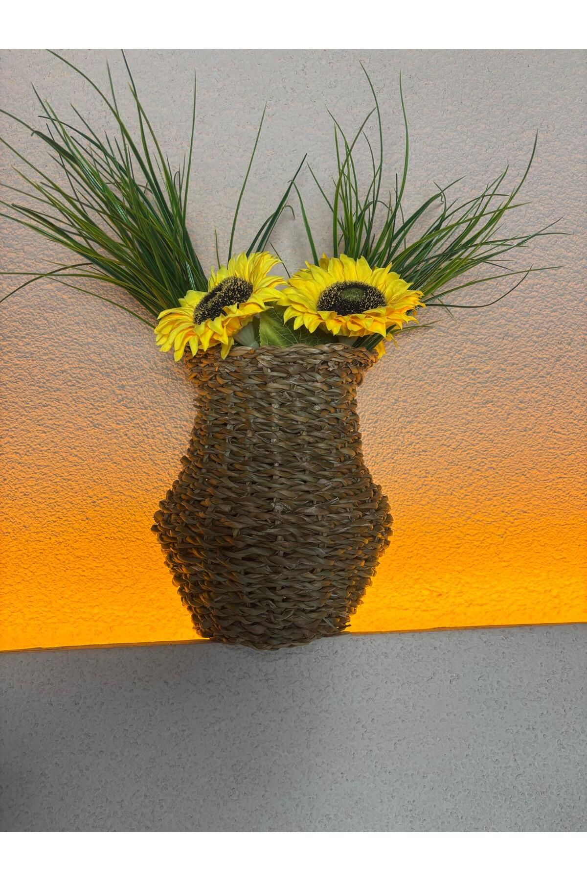 Ekodoğa Dekoratif Vazo, 25 Cm Hasır Vazo, El Örgü Vazo, Hasır Saksılık, Çiçeklik ,25 Cm Saksılık