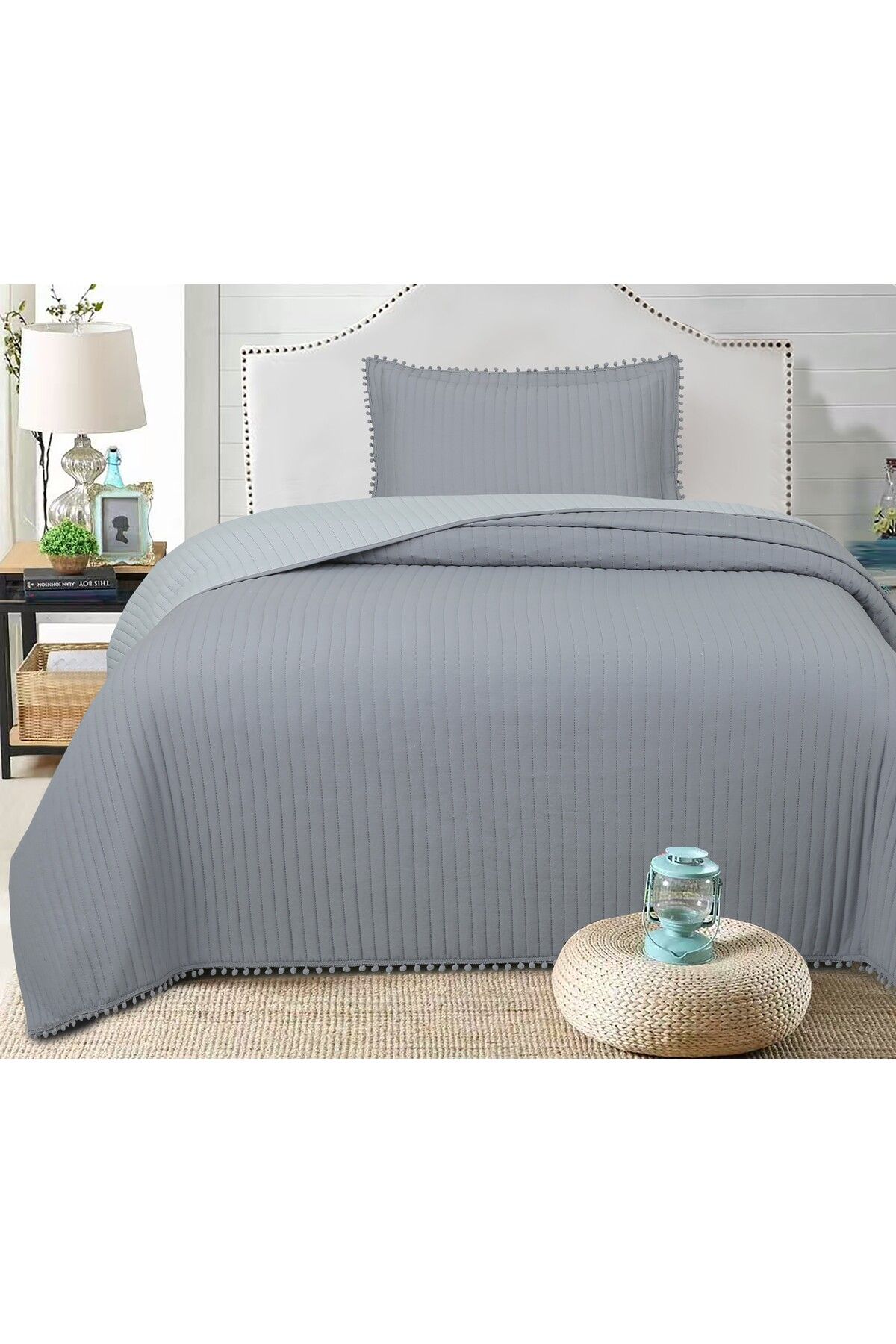 Bella Home Sofia Ponponlu Tek Kişilik Yatak Örtüsü Seti - 180x240 cm