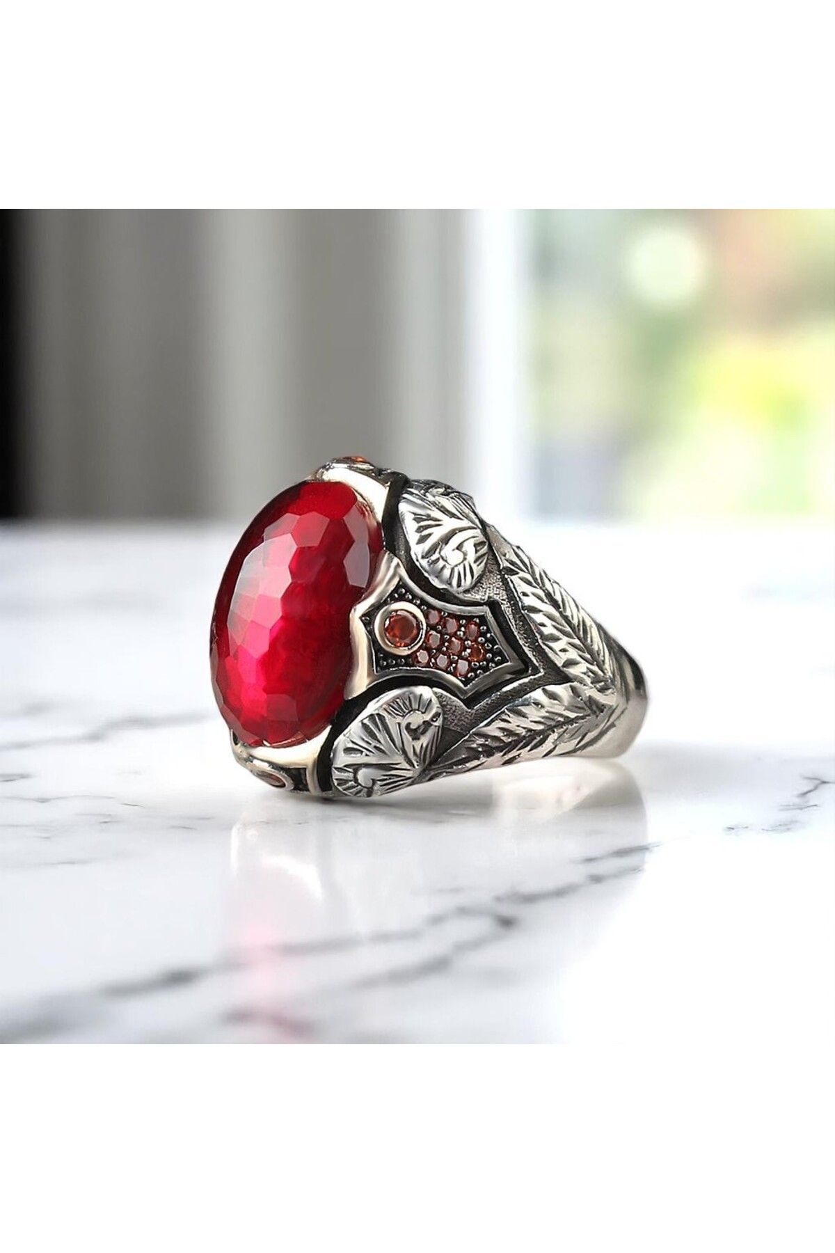 Asteria Jewelry Kırmızı Zirkon Taşlı Gümüş Yüzük