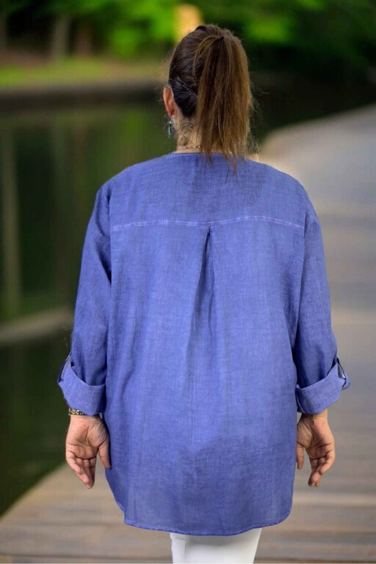 yagmurberen-Front Button Embroidered Flower Pattern Judge Collar Folding Sleeve Flaming Linen Large Size Shirt 7