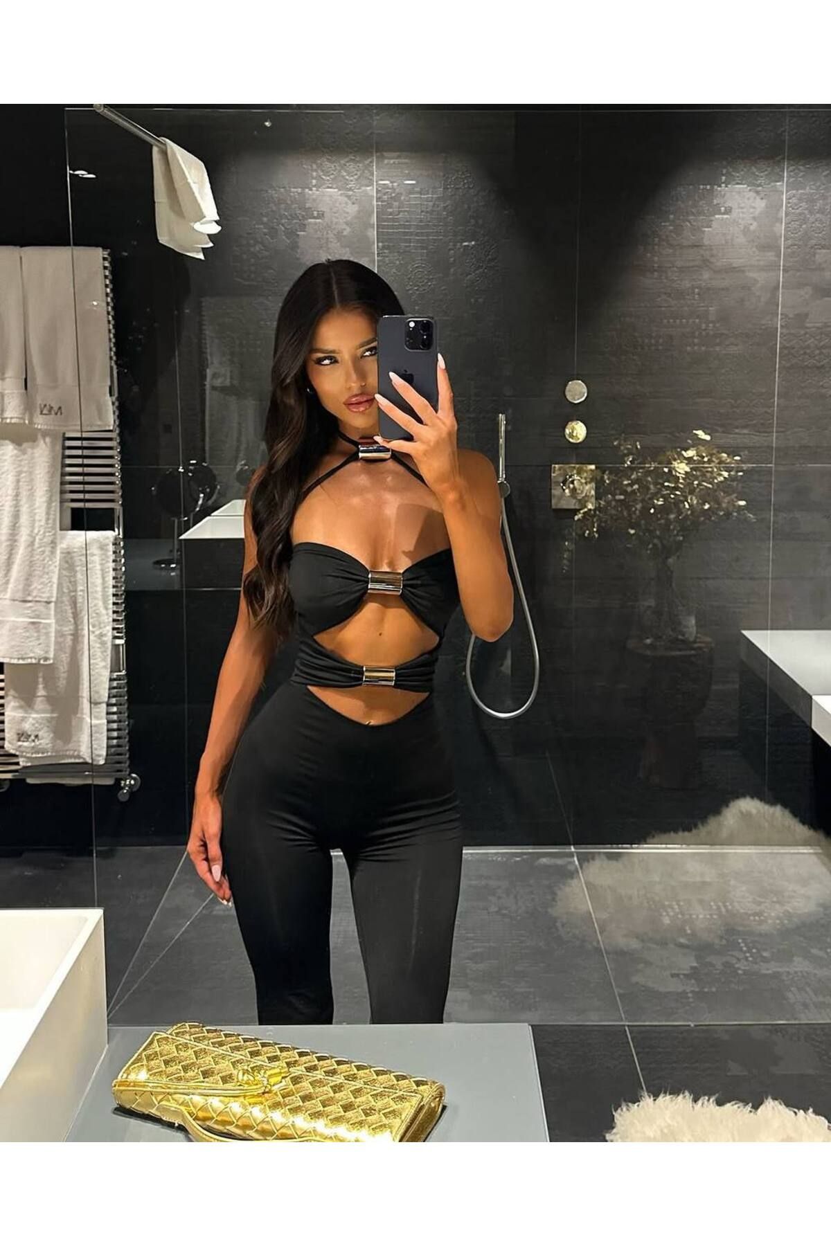 NİCE STYLE KADIN BORU AKSESUAR DETAY İNCE DALGIÇ SEXY TULUM