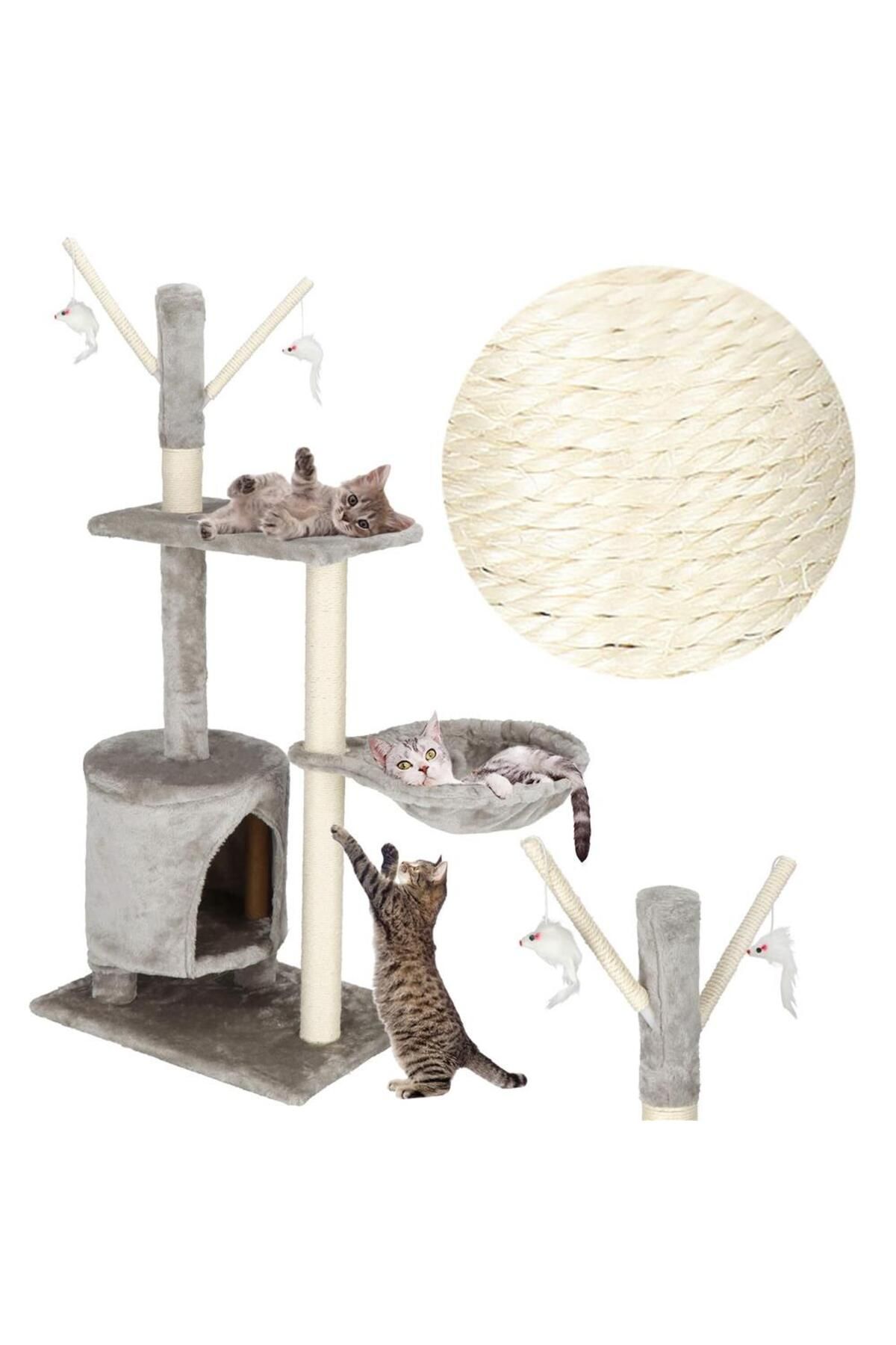 SERSIMO-Cat play set, with scratching post, hiding place, lying area, mice, 108cm, gray 6