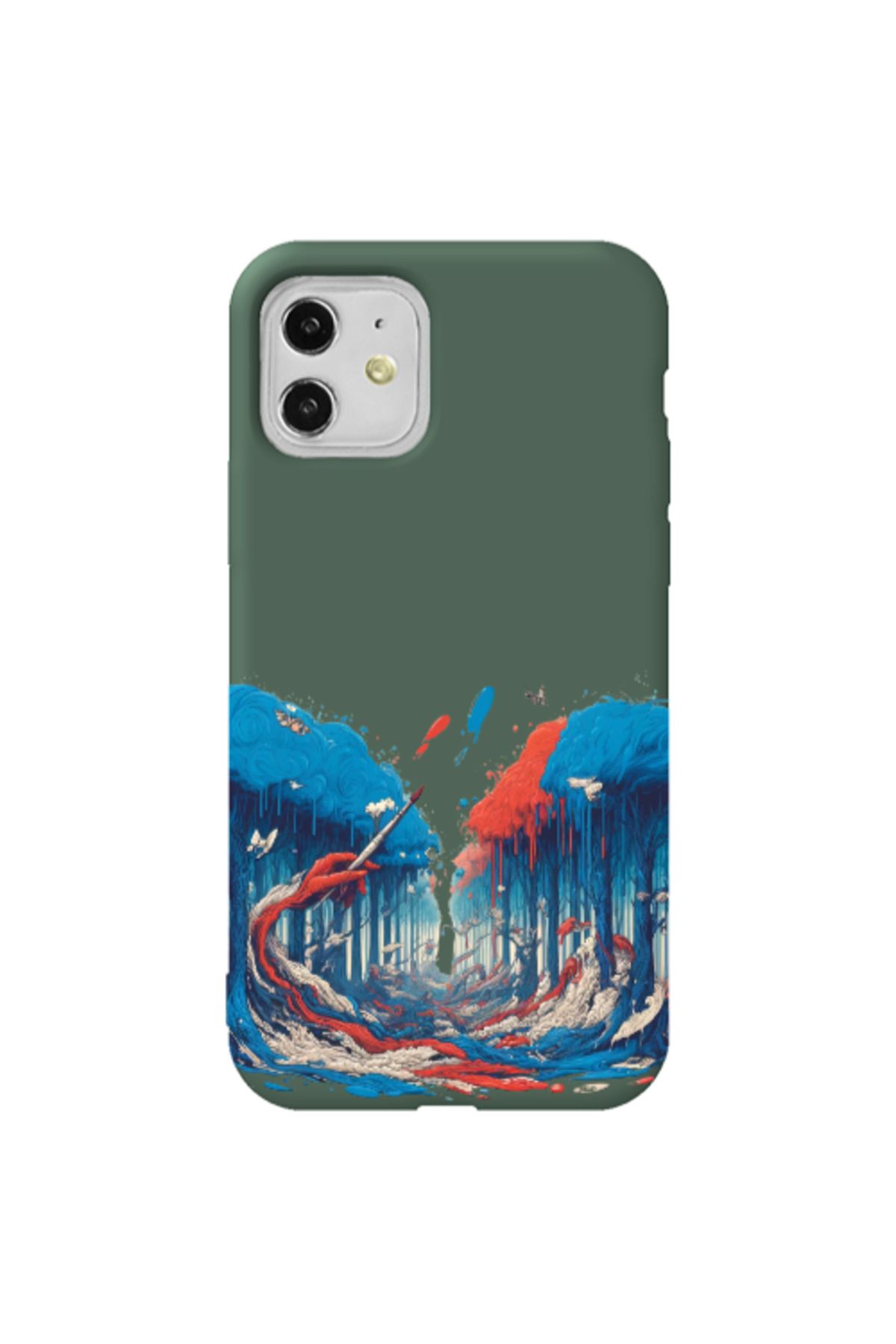 Cach Cach Apple iPhone 11 Ağaç Paint Koyu Yeşil Renkli Silikon Telefon Kılıfı