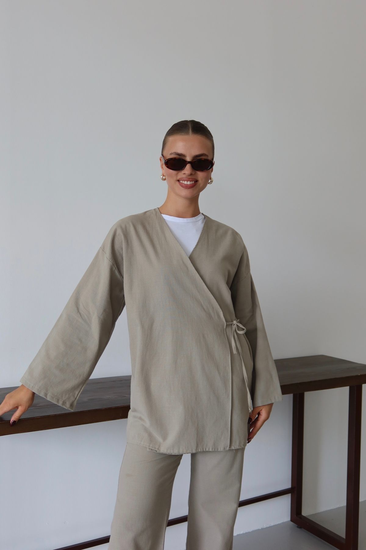 ilmek 25043 Ketenli Anvelop Bağlamalı Kimono