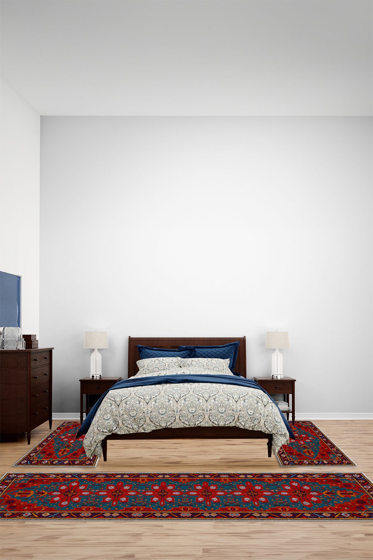 Viyana Home Dijital Kaymaz Etnik Modern Desenli Yıkanabilir Üçlü Yatak Odası Takımı Halısı, YO-ETNİK-73-RENKLİ,