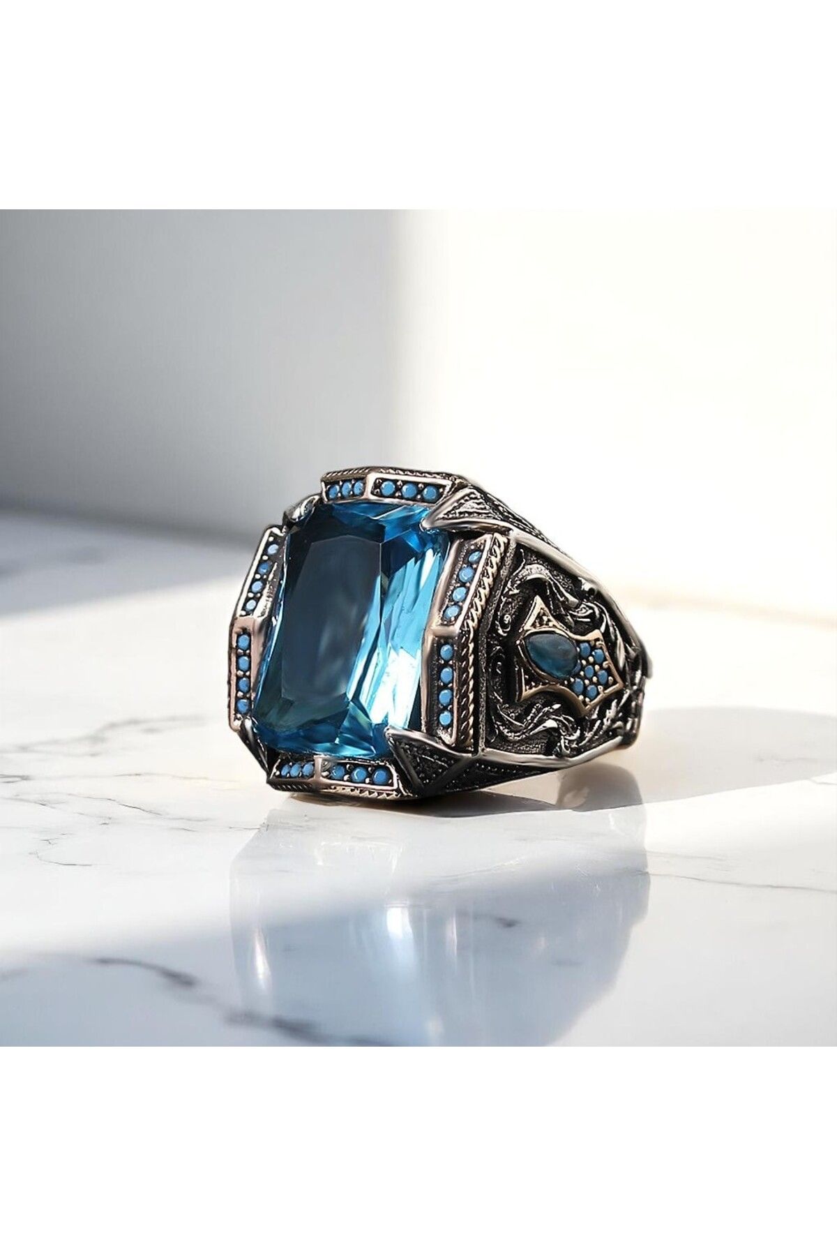 Asteria Jewelry Mavi Zirkon Taşlı Gümüş Yüzük