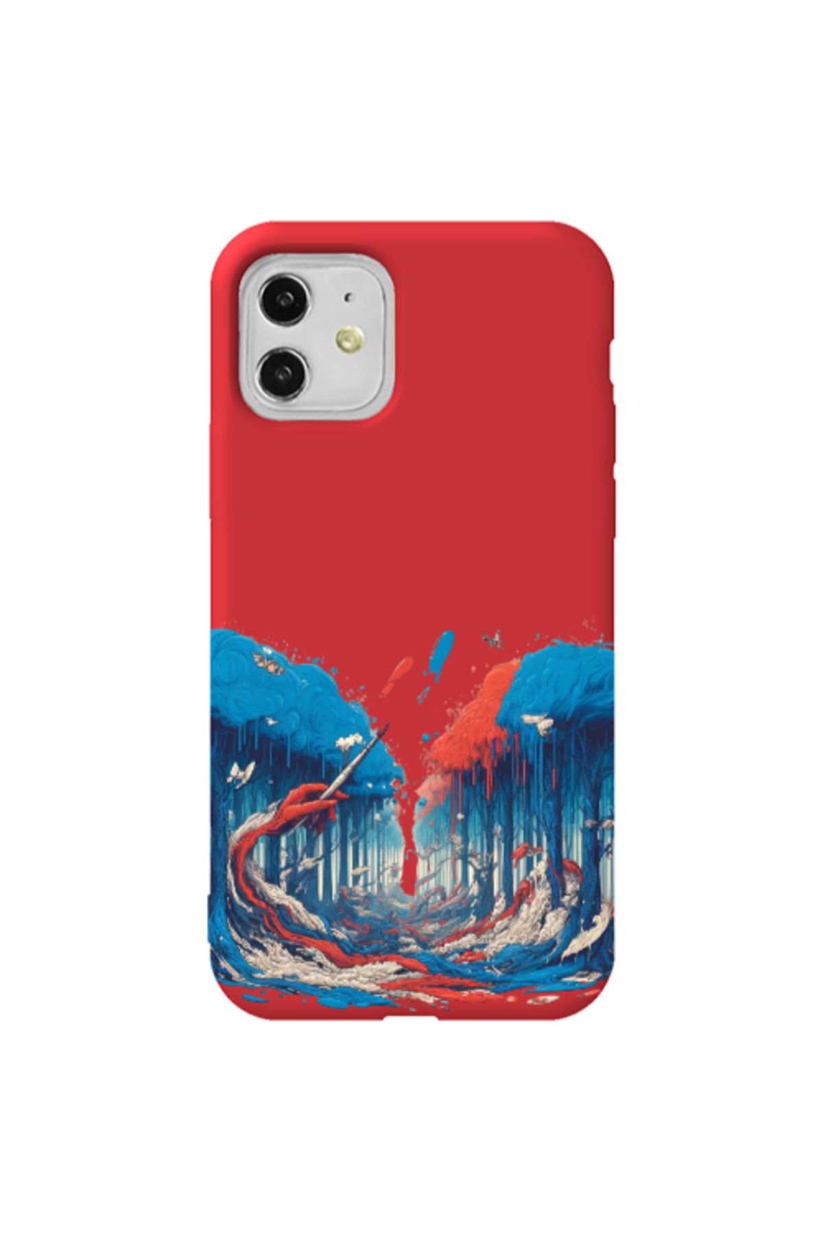 Cach Cach Apple iPhone 11 Ağaç Paint Kırmızı Renkli Silikon Telefon Kılıfı