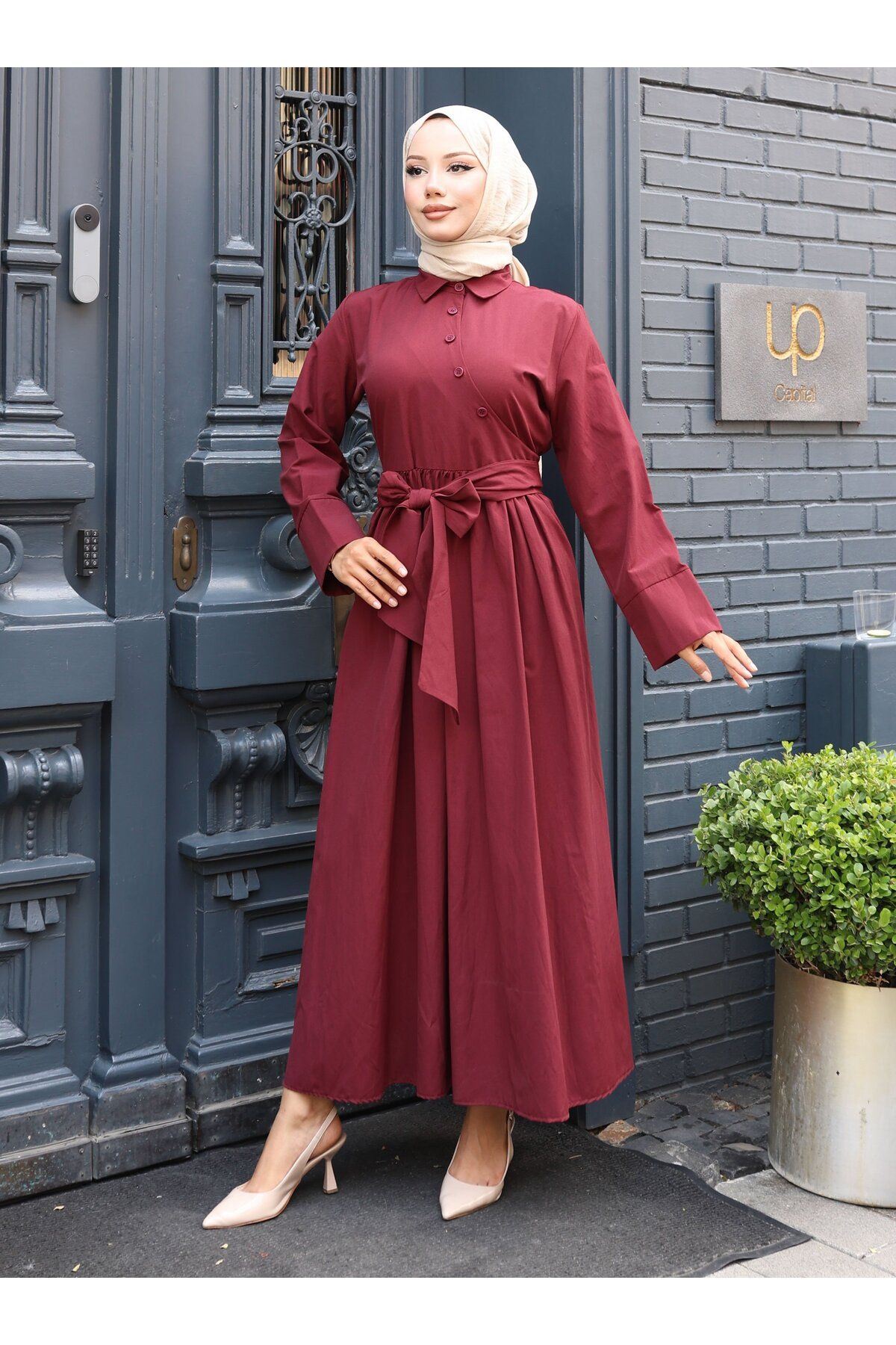VAV ÖNÜ BAĞLAMALI ELBİSE - Bordo - Vav