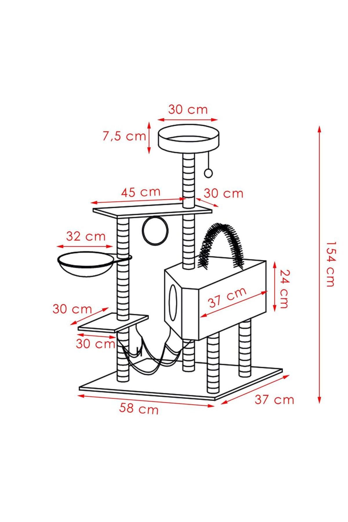 SERSIMO-Cat play set, with scratching post, hiding place, bed, hammock, ball, 154cm, cream 14