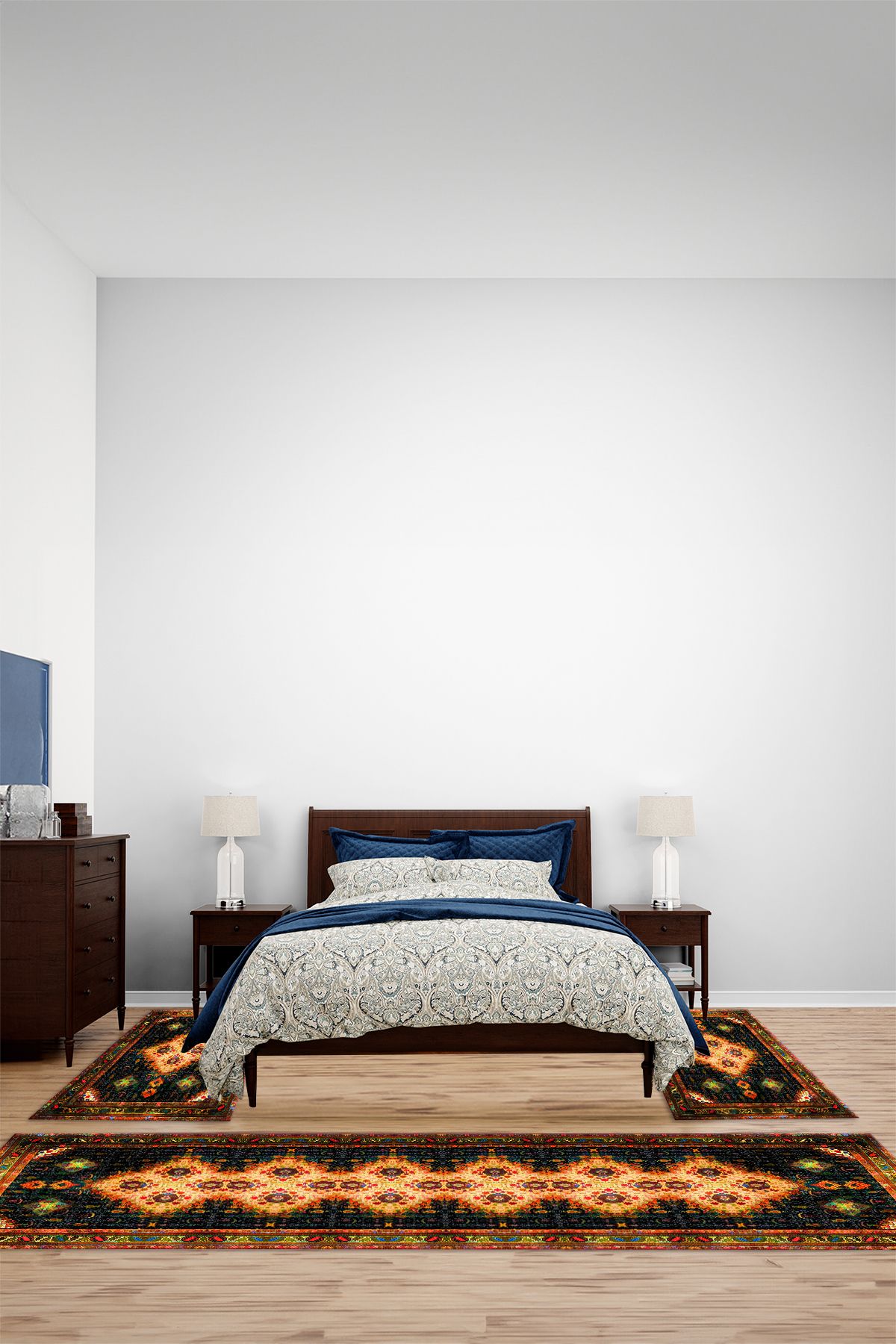 Viyana Home Dijital Kaymaz Etnik Renkli Model Yıkanabilir Üçlü Yatak Odası Takımı Halısı, YO-ETNİK-79-RENKLİ,