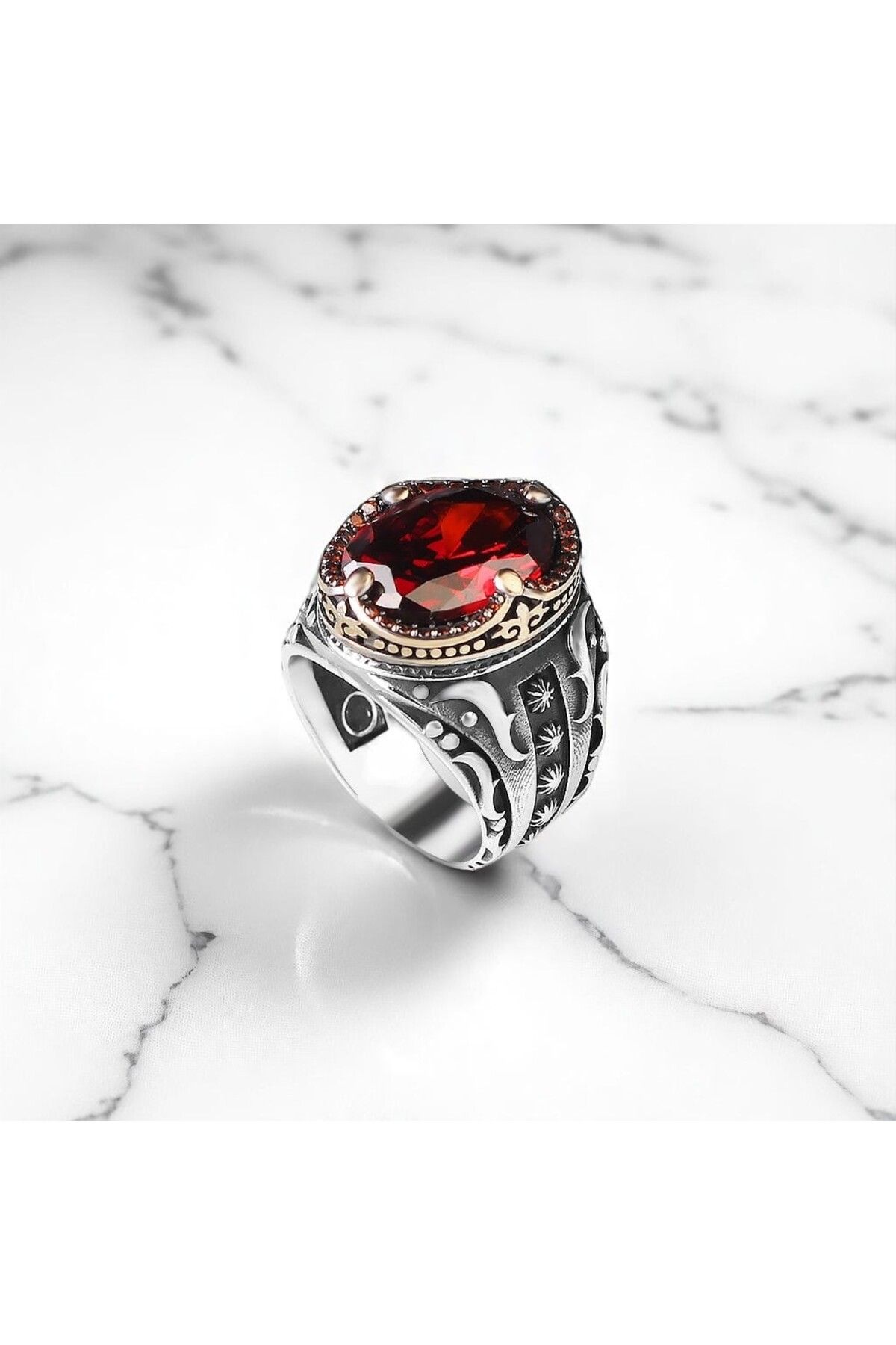 Asteria Jewelry Kırmızı Zirkon Taşlı Gümüş Yüzük